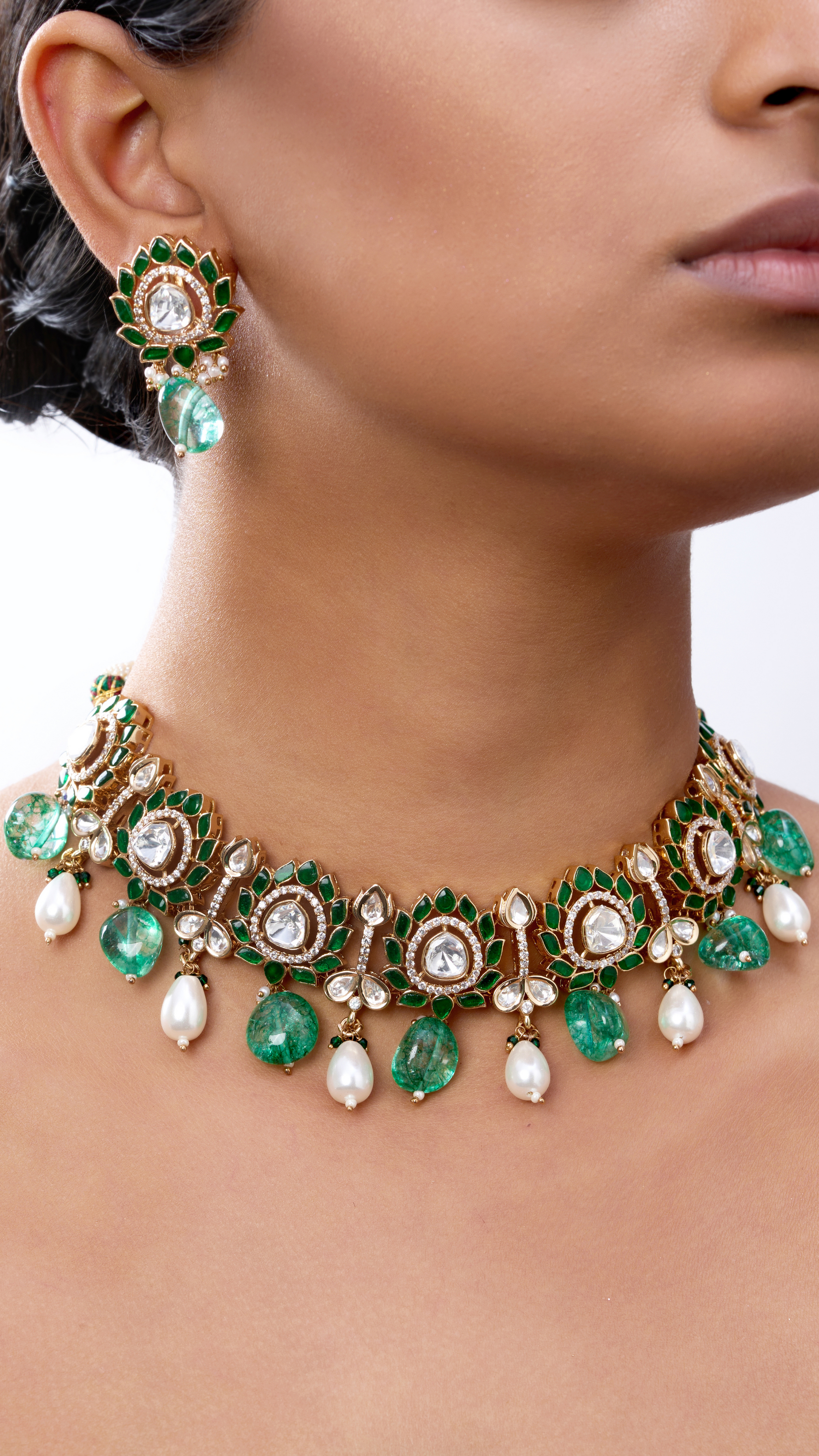AMARA POLKI & ONYX CHOKER WITH PEARL - GREEN