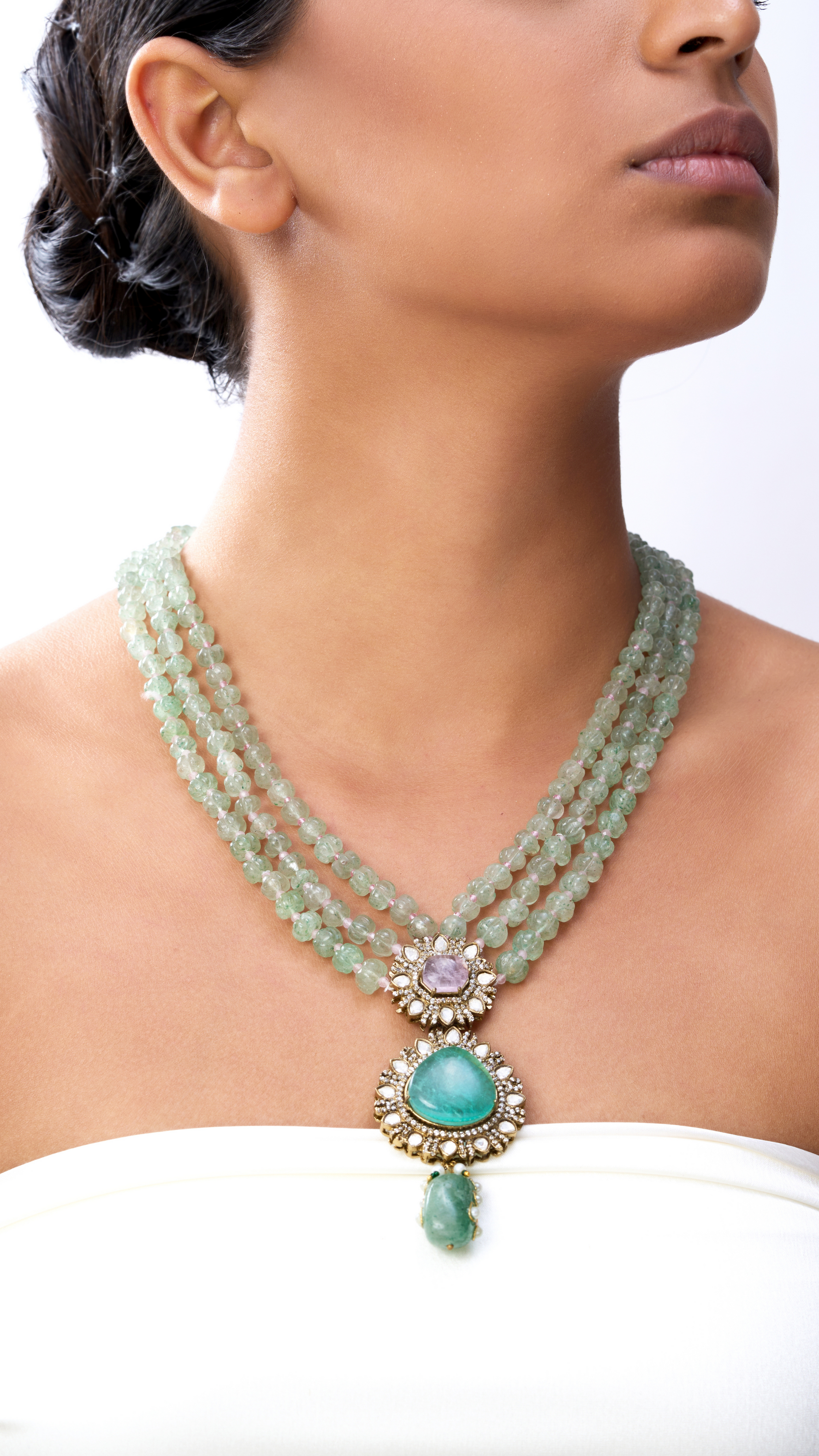 AMRAPALI VICTORIAN POLKI & PURE STONES NECKLACE SET