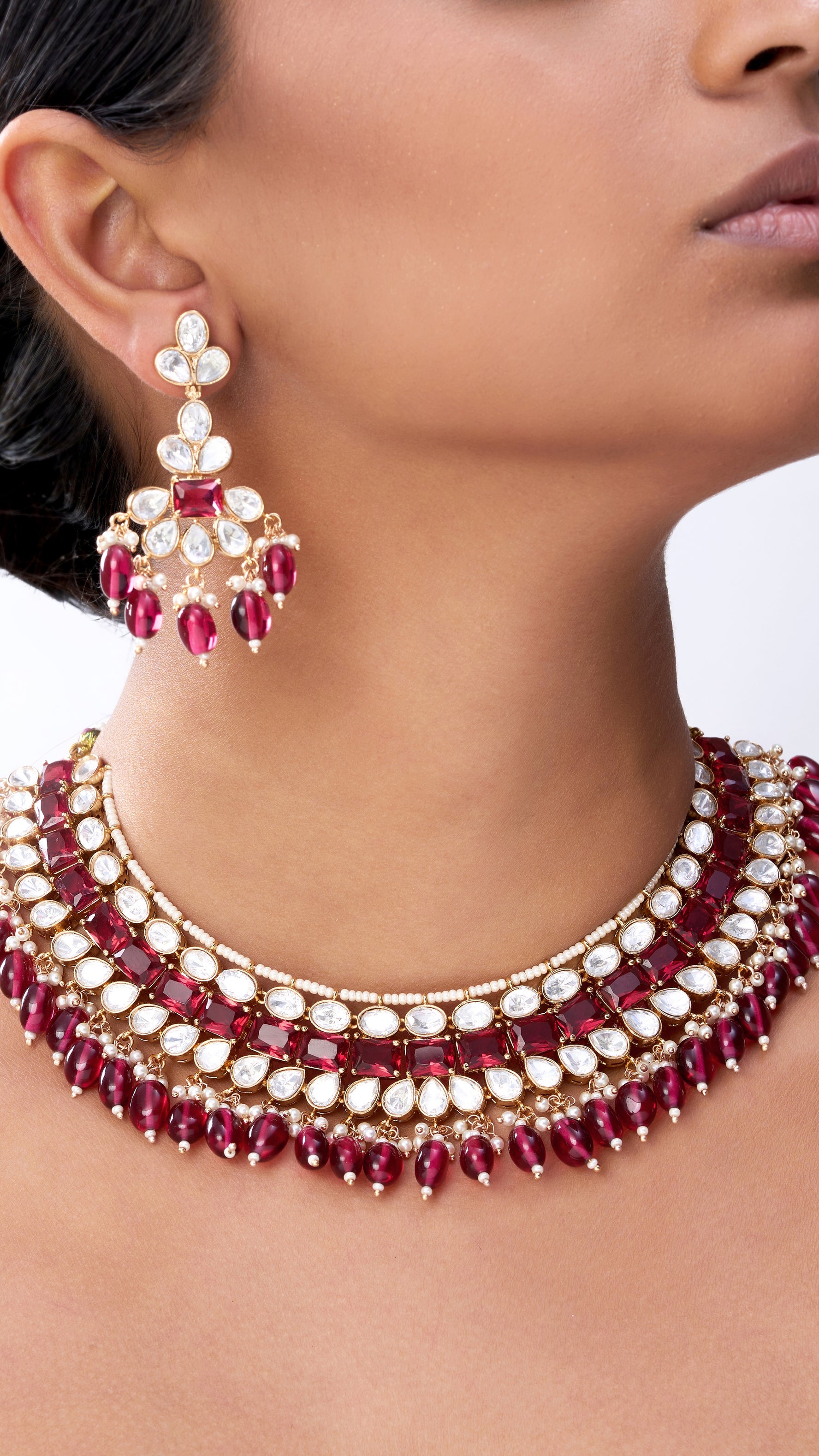 MADHAVI RUBY & POLKI NECKLACE SET