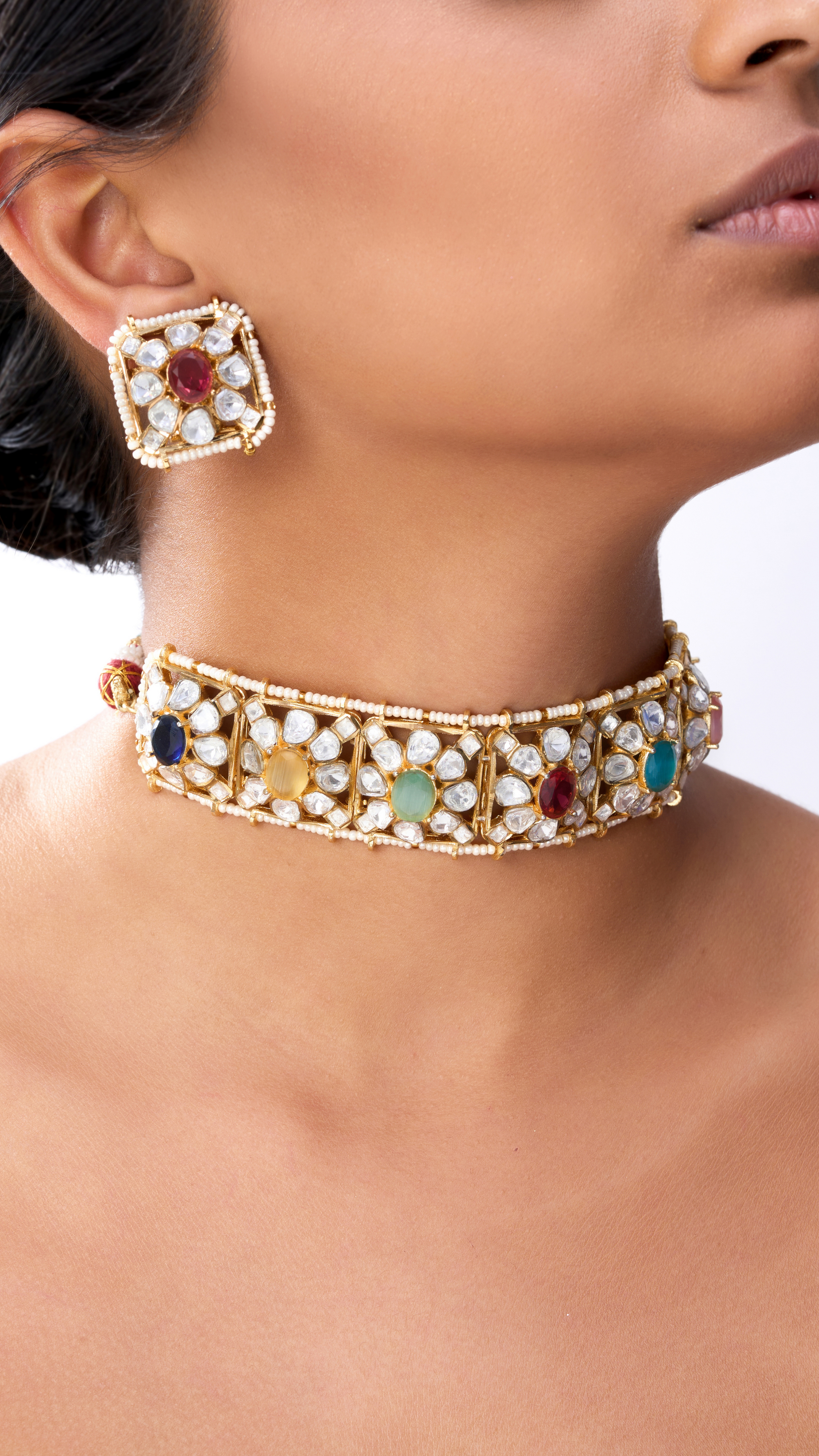 ALINA FLOWER KUNDAN MULTI COLOUR CHOKER
