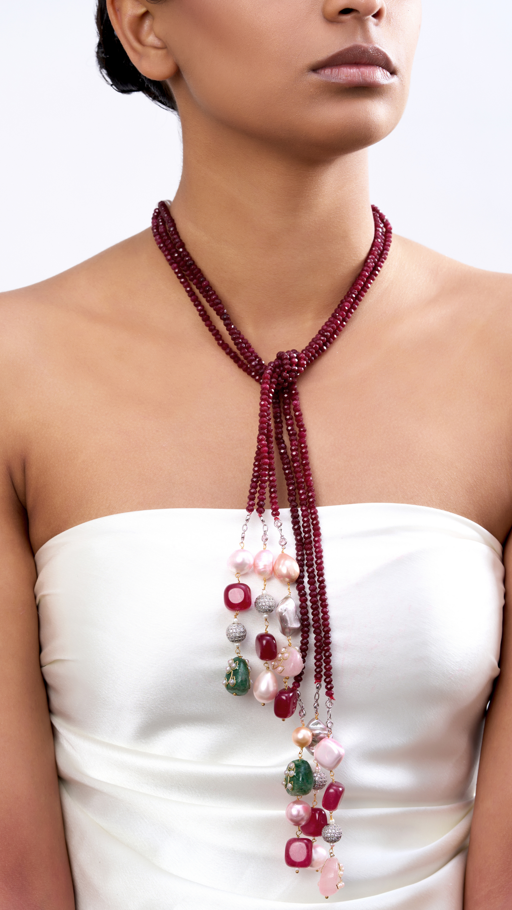 AYESHA PURE STONE SCARF NECKLACE-RED