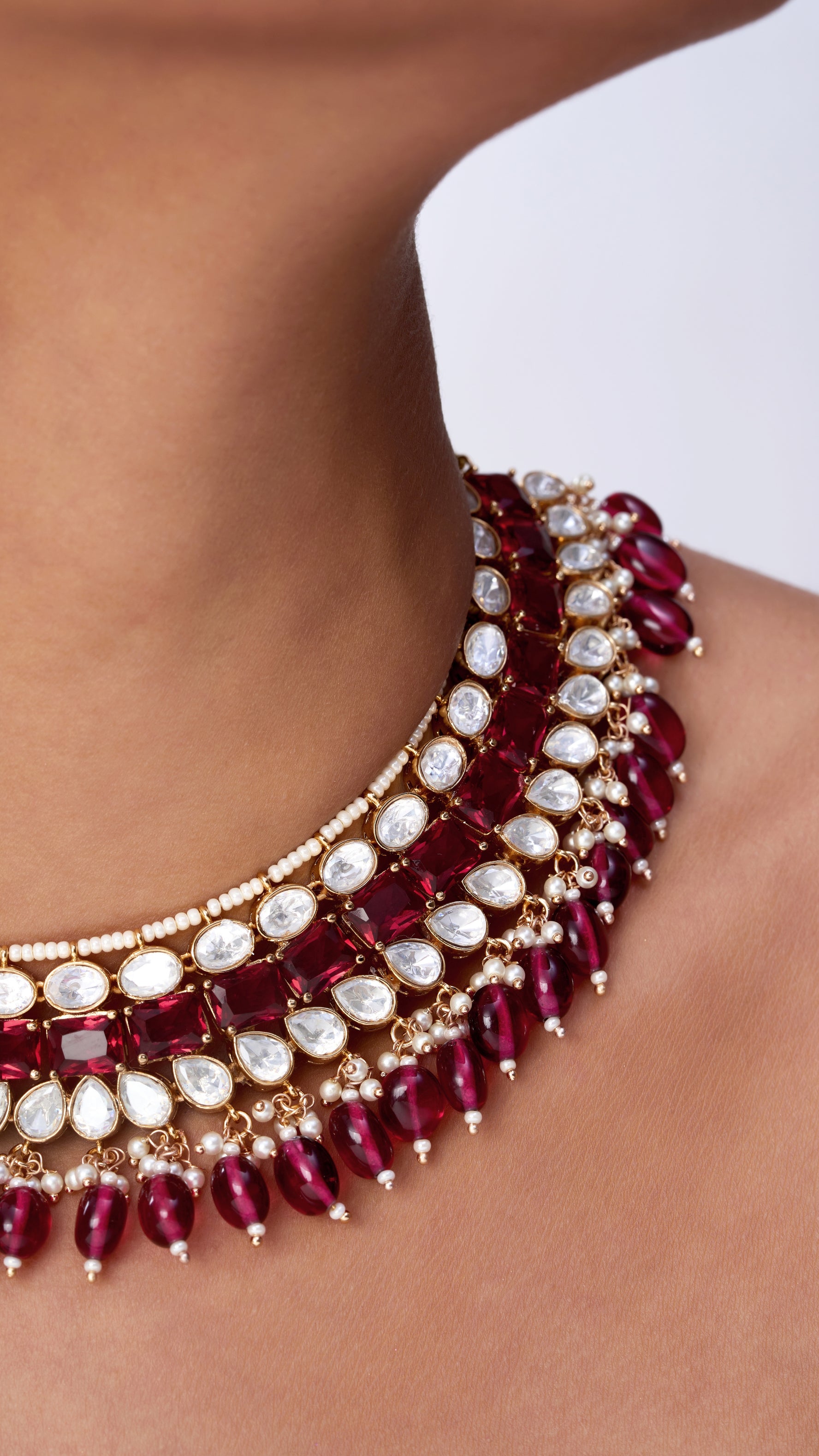 MADHAVI RUBY & POLKI NECKLACE SET