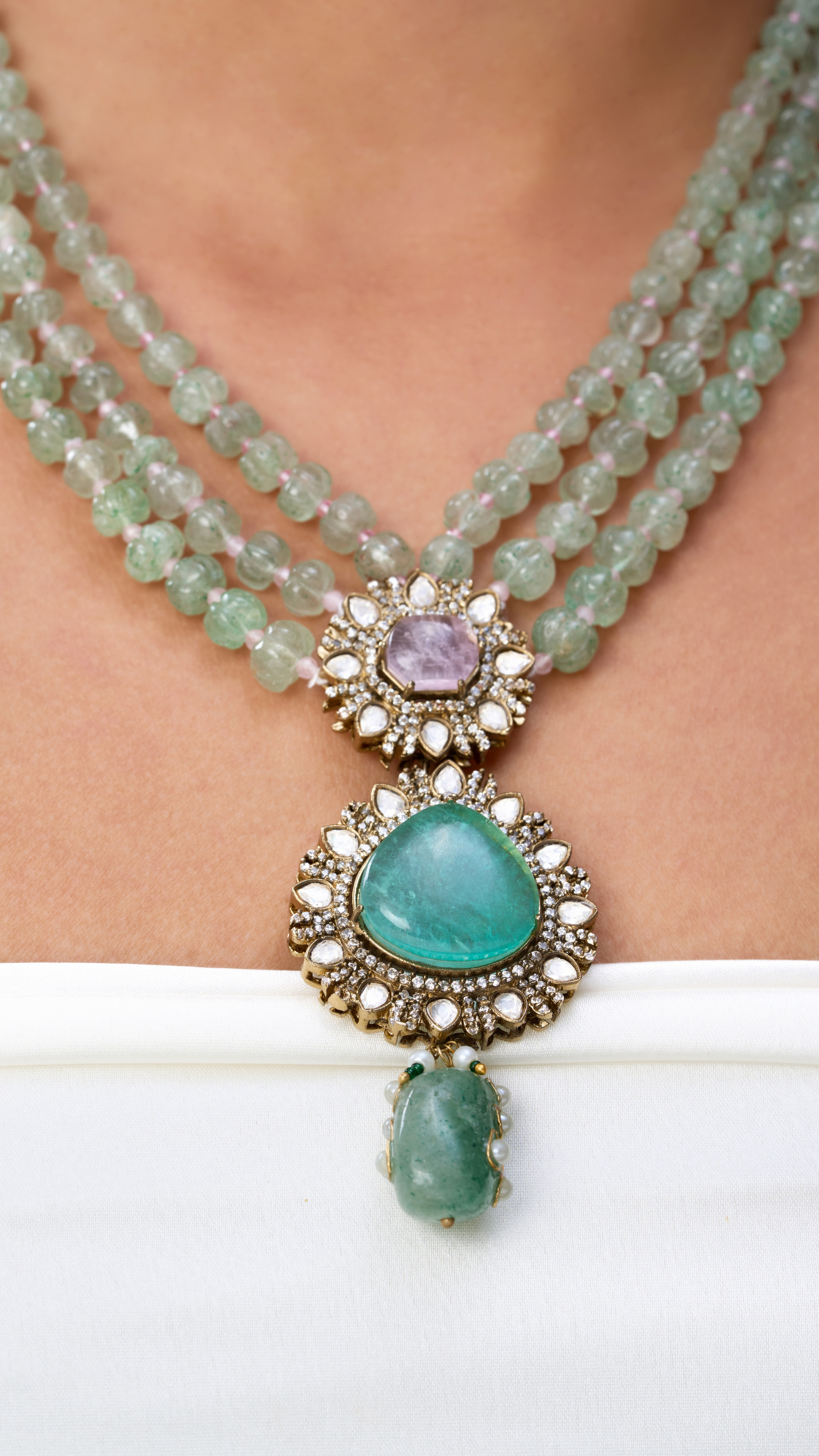 AMRAPALI VICTORIAN POLKI & PURE STONES NECKLACE SET