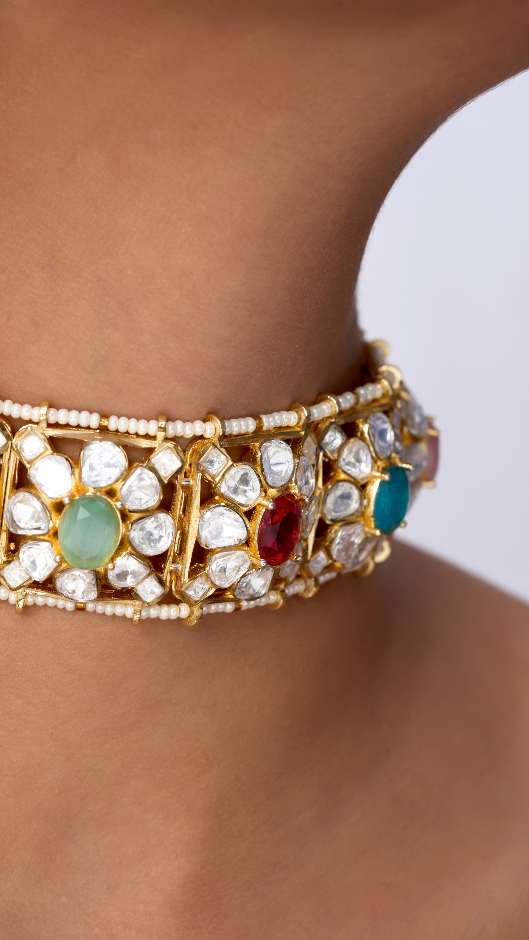 ALINA FLOWER KUNDAN MULTI COLOUR CHOKER