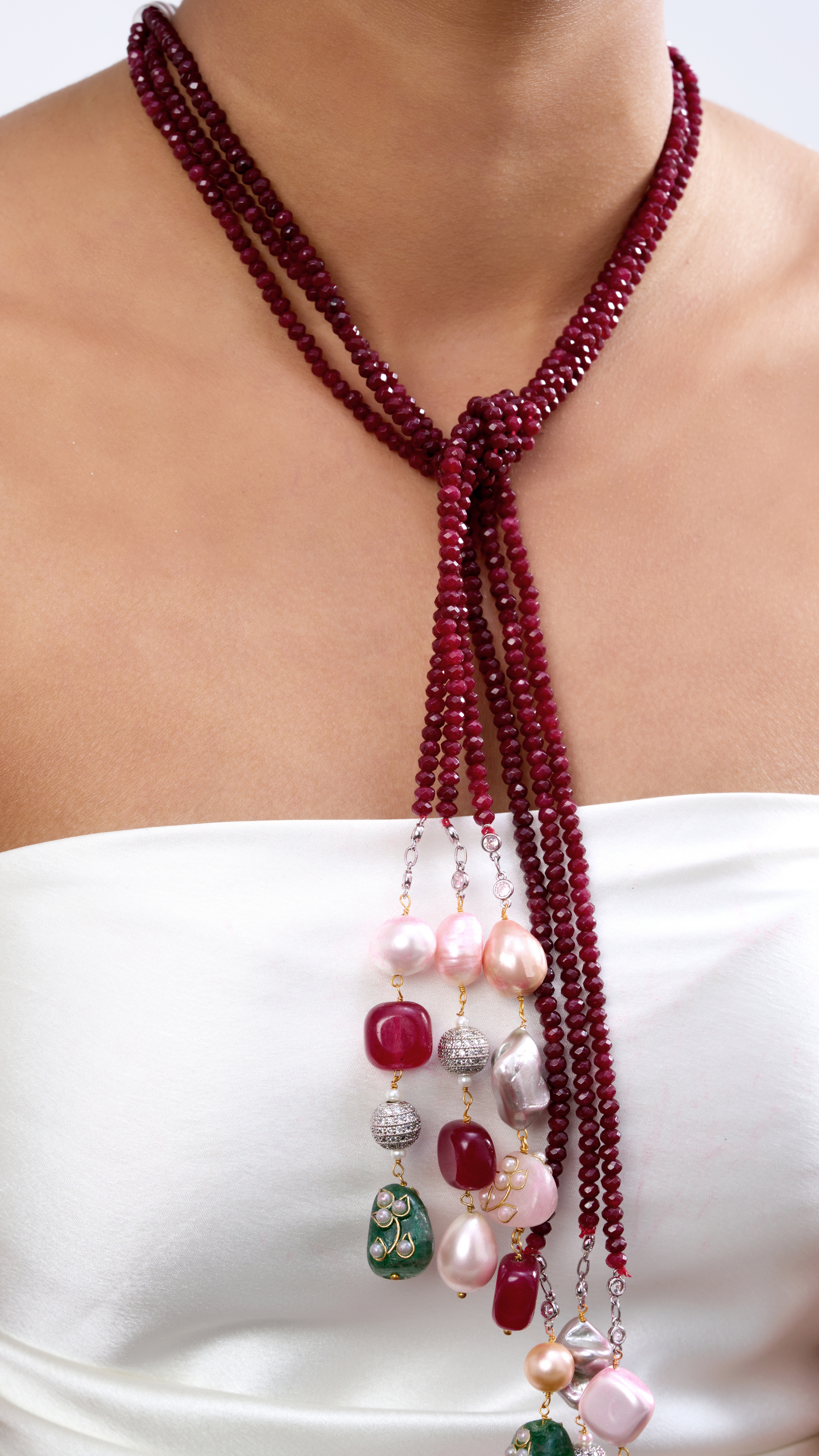 AYESHA PURE STONE SCARF NECKLACE-RED