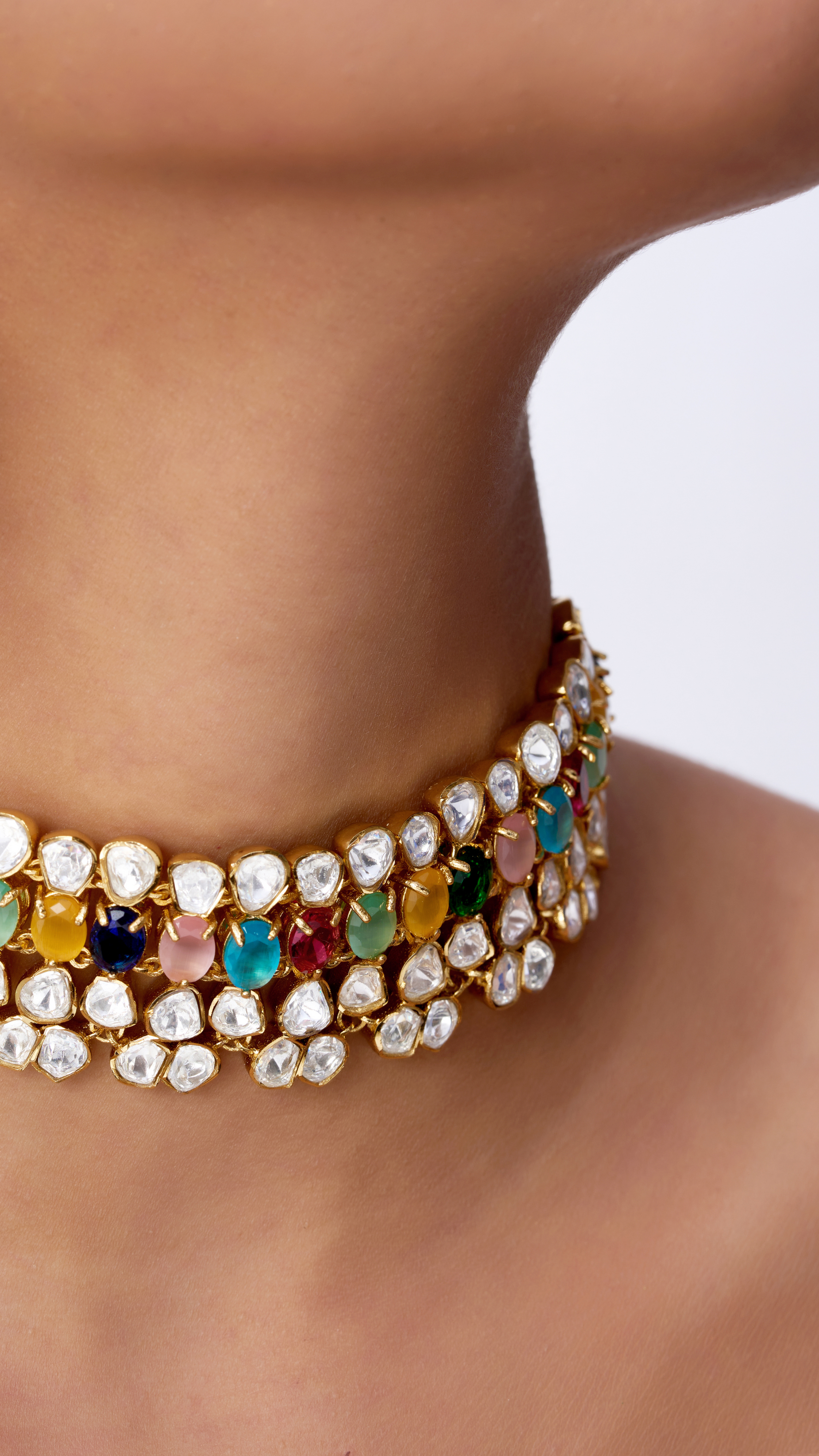 VIRASAT KUNDAN PURE STONE CHOKER -MULTI COLOUR NECKLACE SET