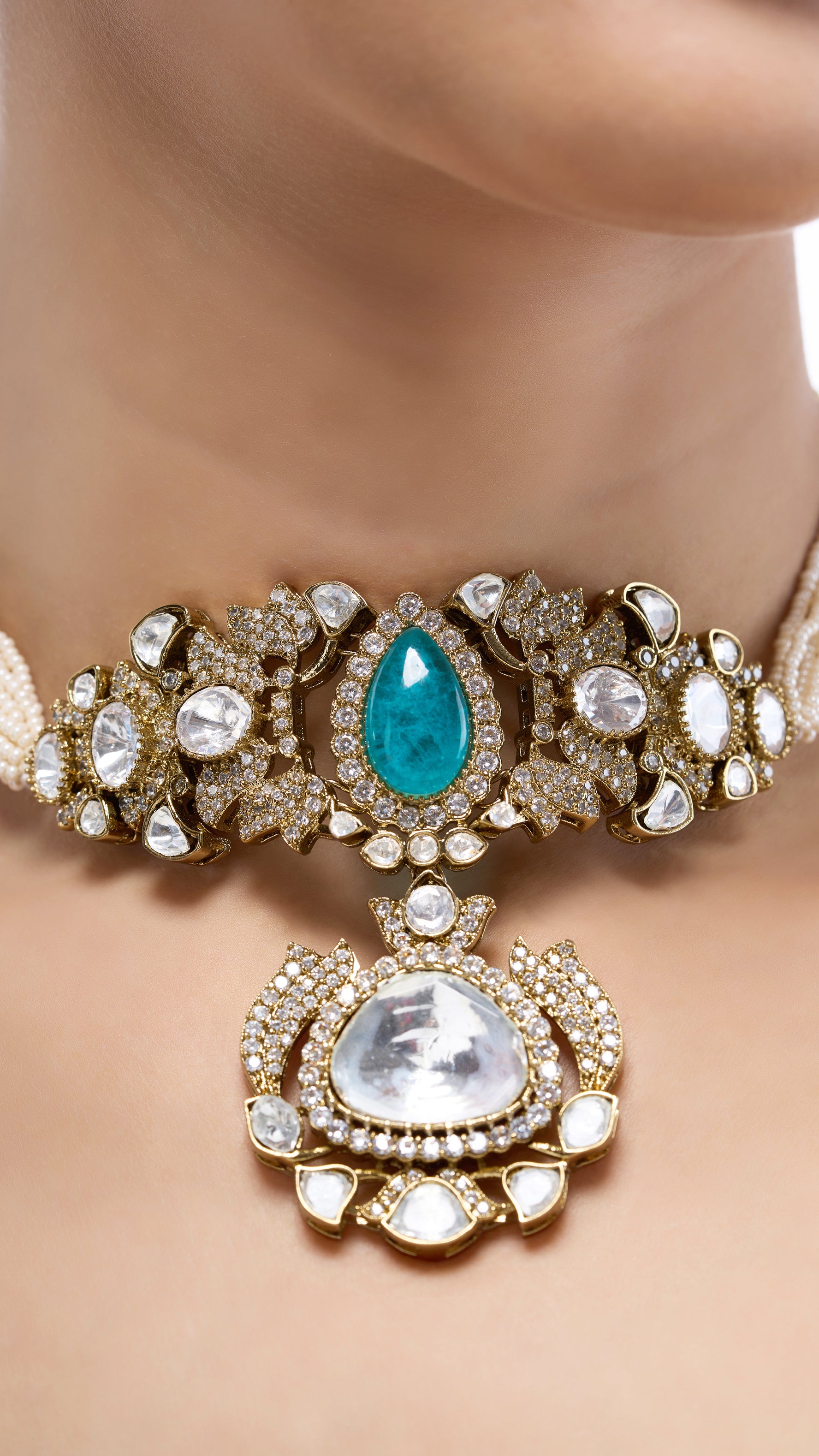 HELENA VICTORIAN MOSSAINITE WITH AQUA MARINE STONE SET