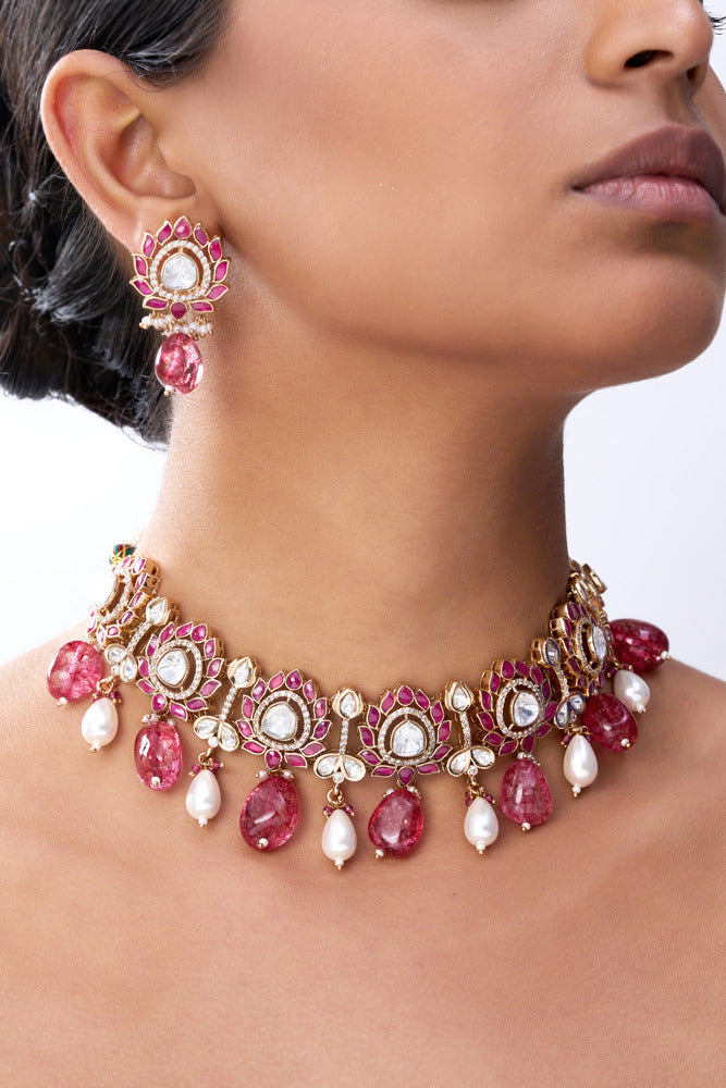 SHAKUNTALA RUBY & POLKI NECKLACE SET