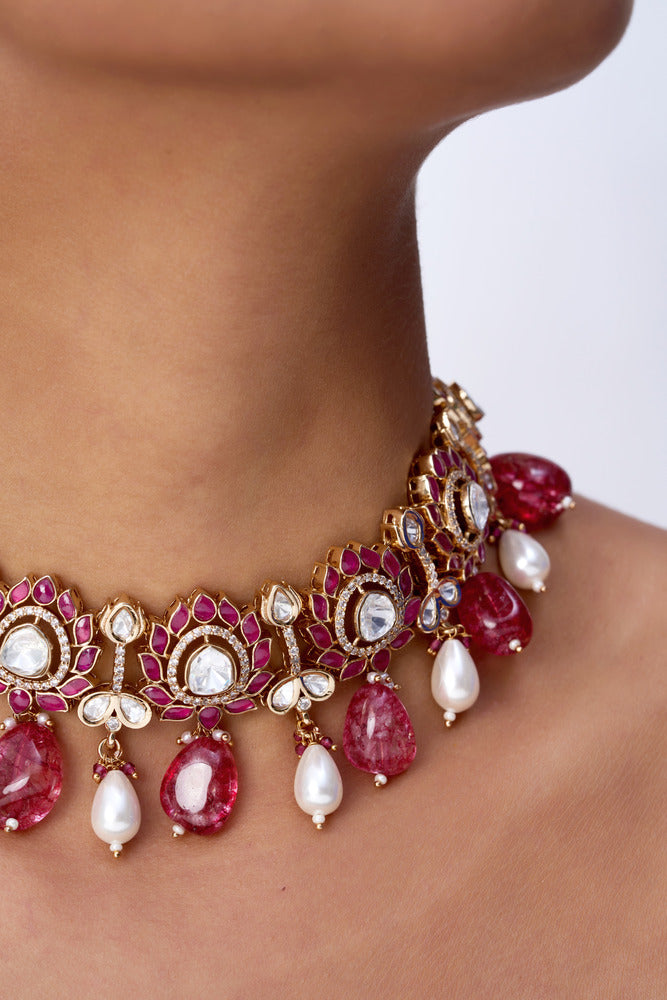 SHAKUNTALA RUBY & POLKI NECKLACE SET