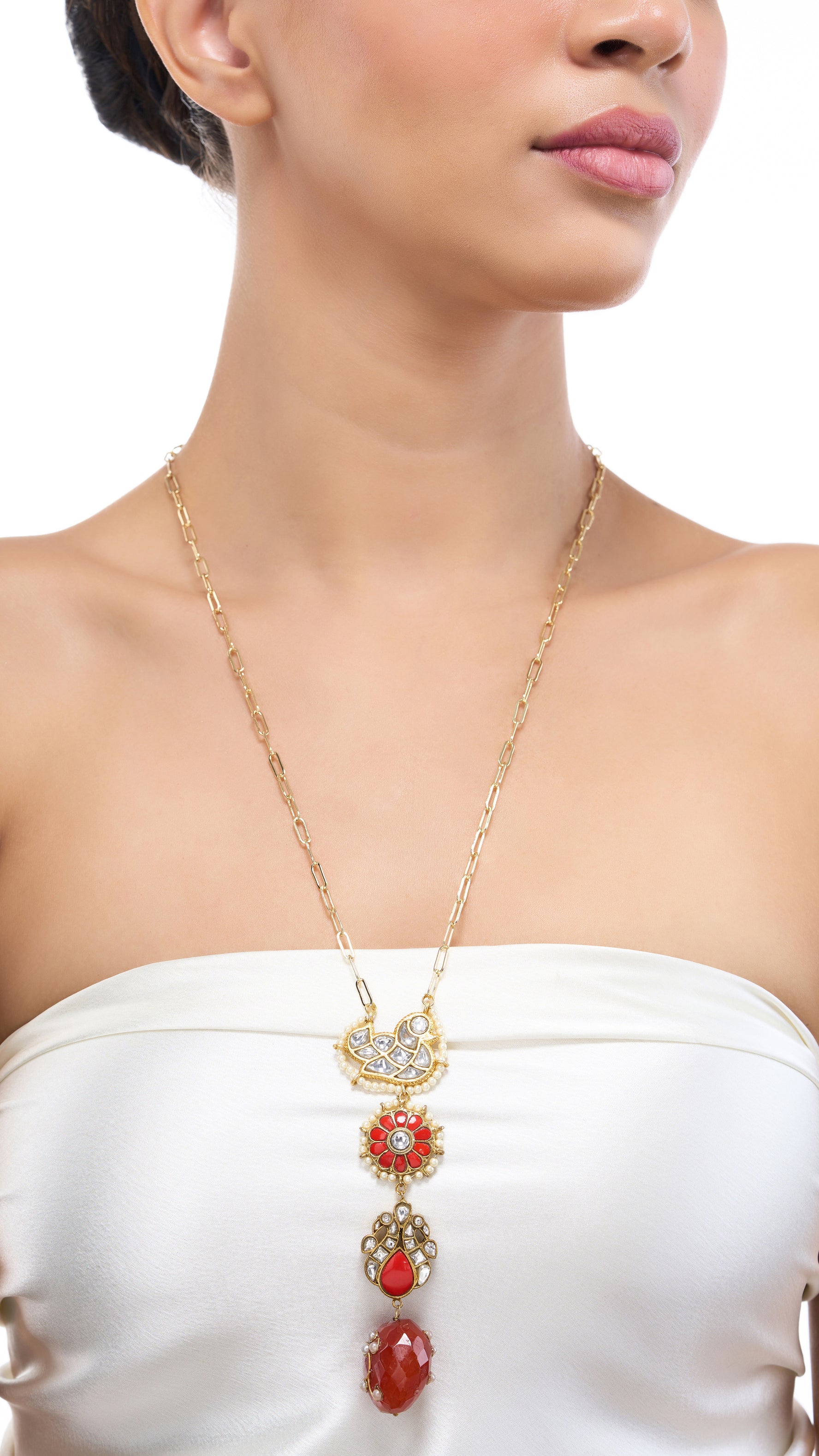 CHANDRAMUKHI HAND ENAMEL NECKLACE WITH SEMI PRECIOUS STONES