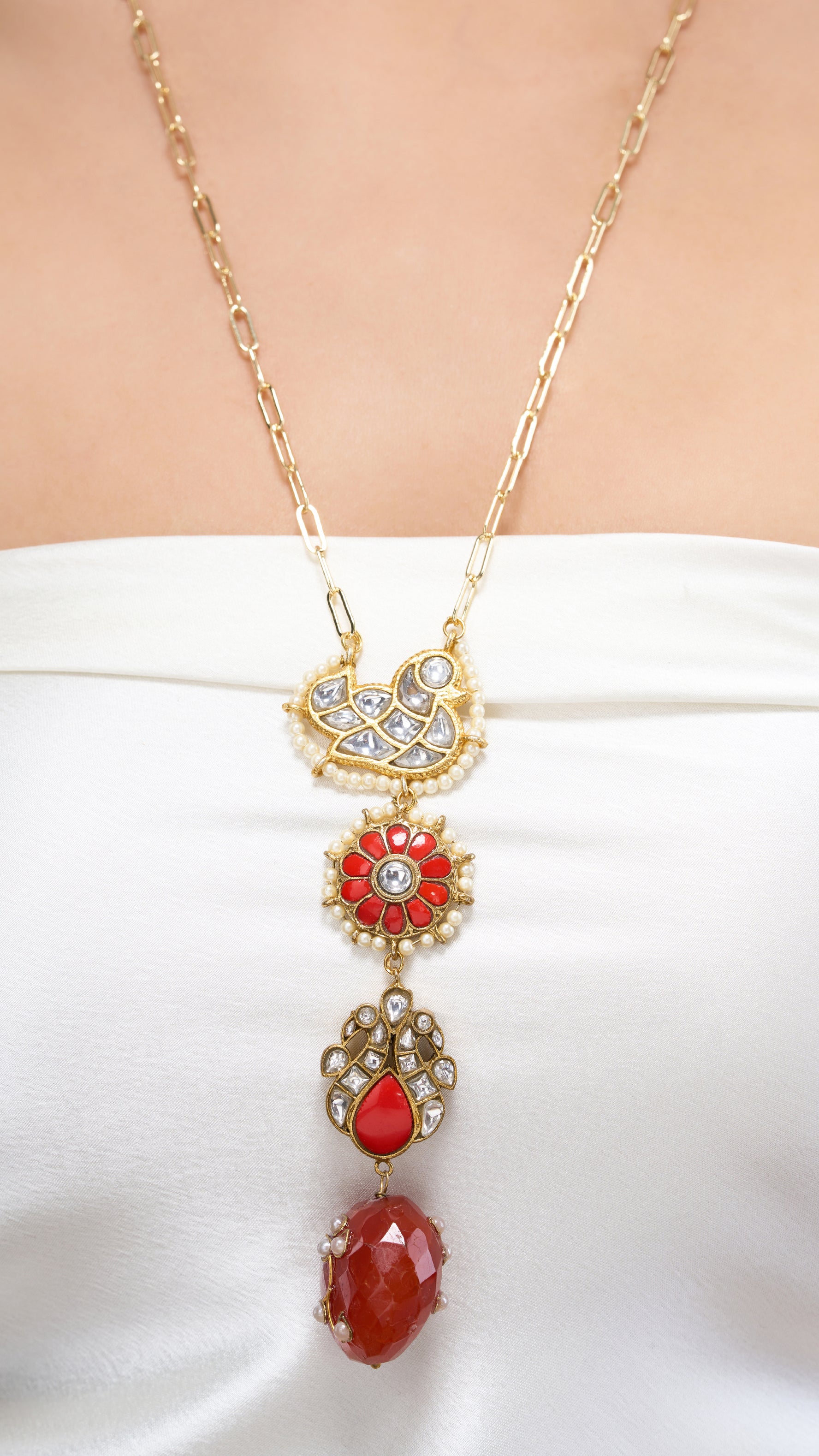 CHANDRAMUKHI HAND ENAMEL NECKLACE WITH SEMI PRECIOUS STONES