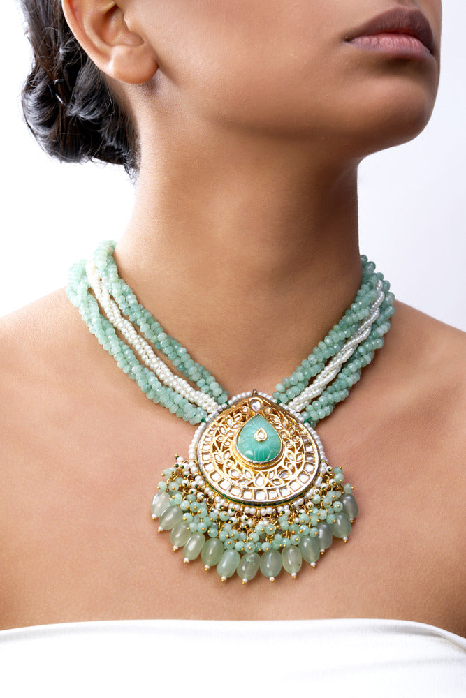 KAVERI KUNDAN & MULTI PURE STONES NECKLACE SET