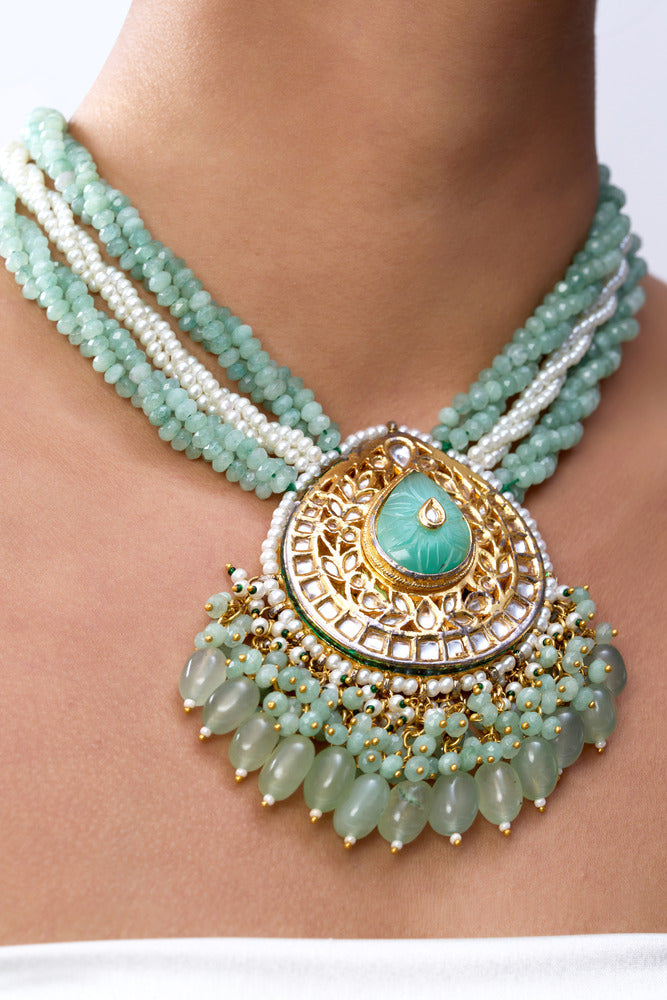 KAVERI KUNDAN & MULTI PURE STONES NECKLACE SET