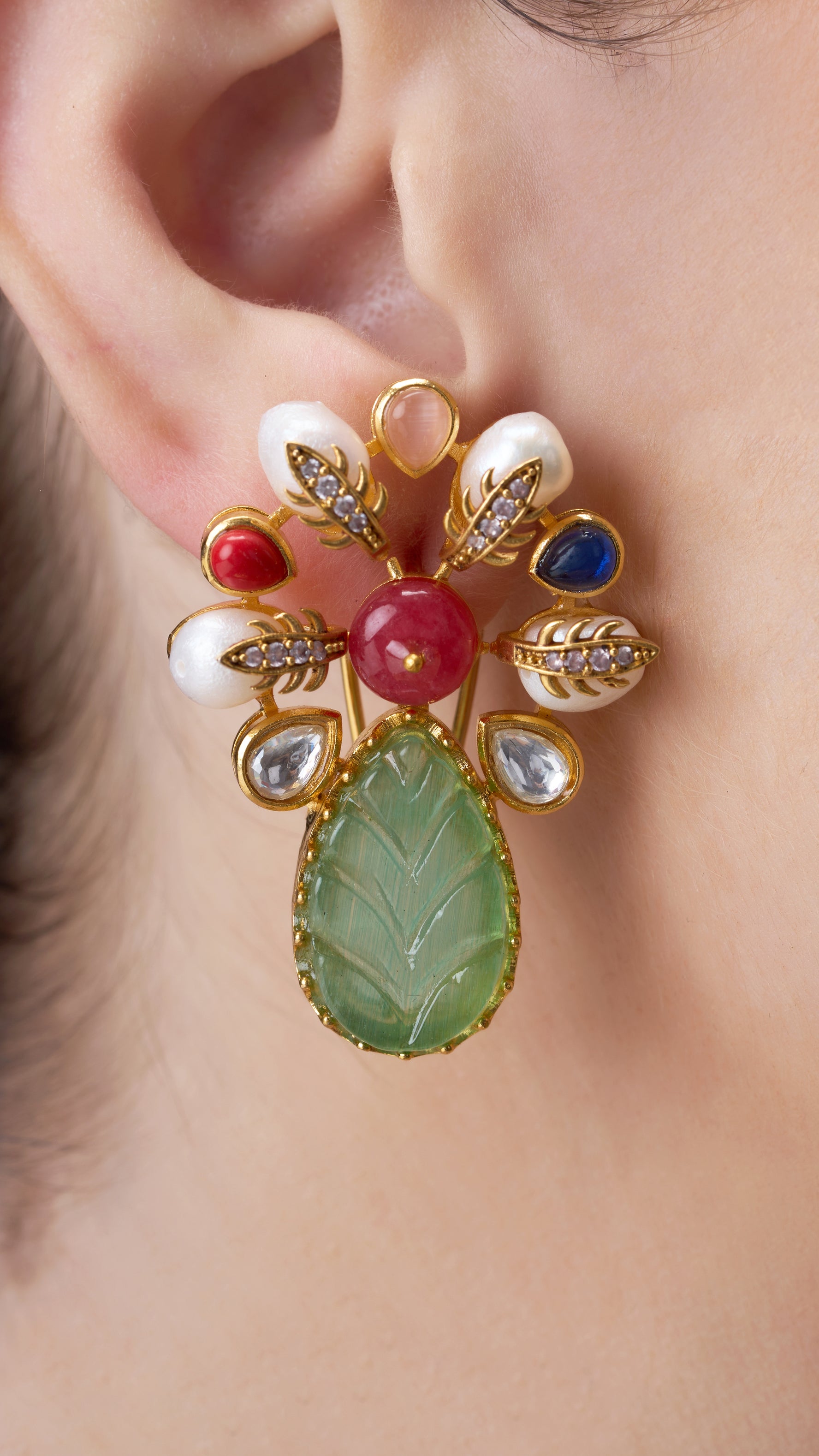 TARA BAROQUE PEARL EARRINGS WITH SEMI PRECIOUS MONALISA STONE IN LIME GREEN