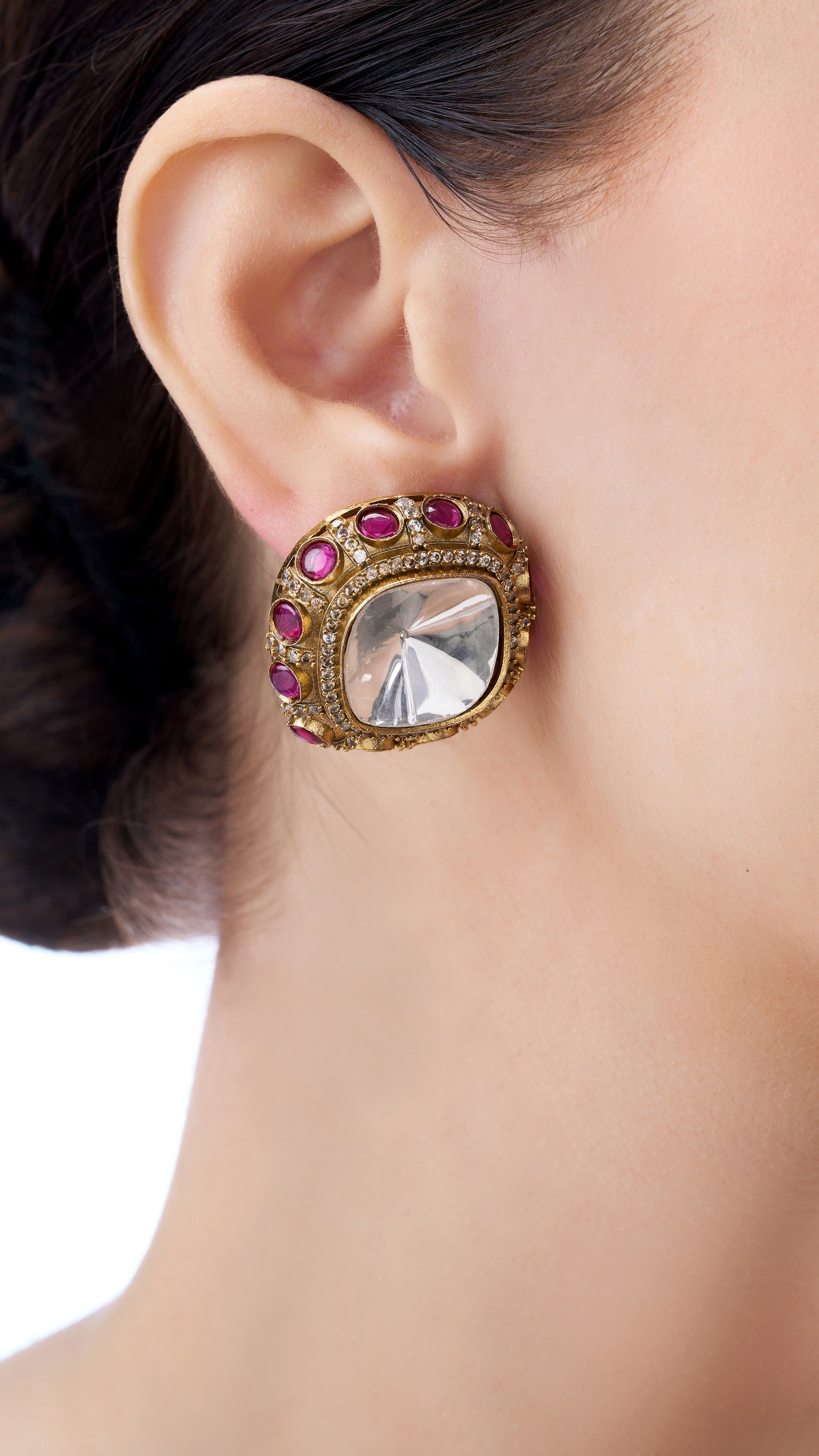 VEERA POLKI STUDS WITH SEMI PRECIOUS STONES IN RED