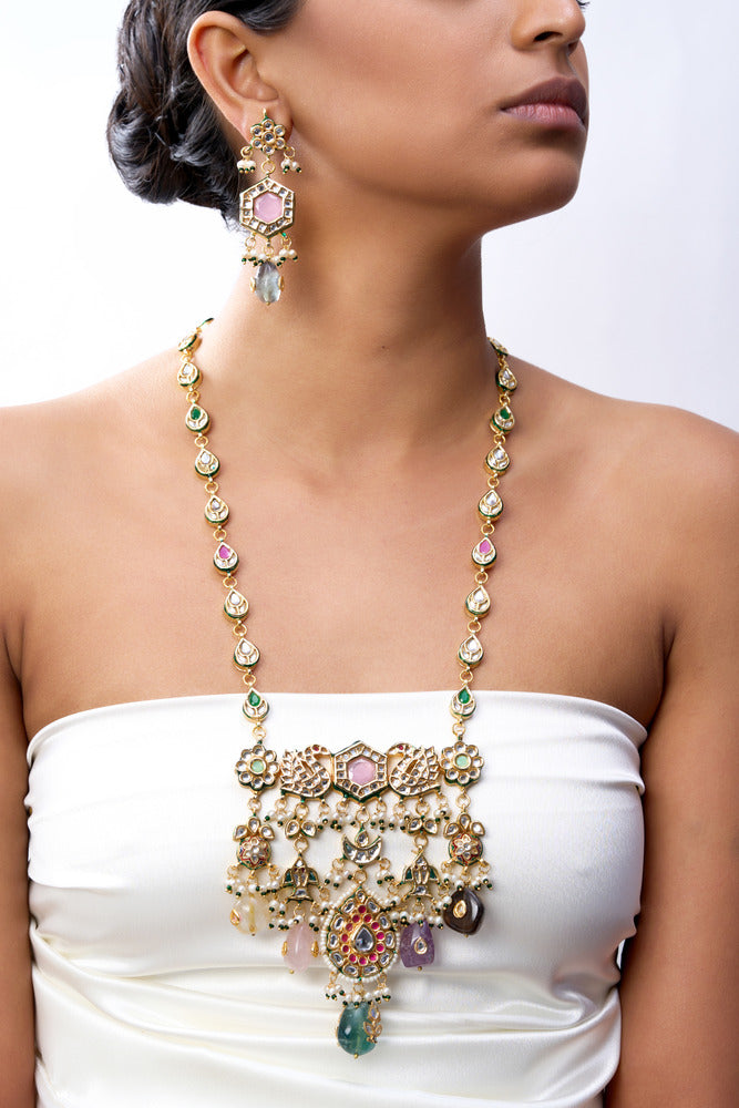 PADMAVATI KUNDAN & MULTI PURE STONES NECKLACE SET