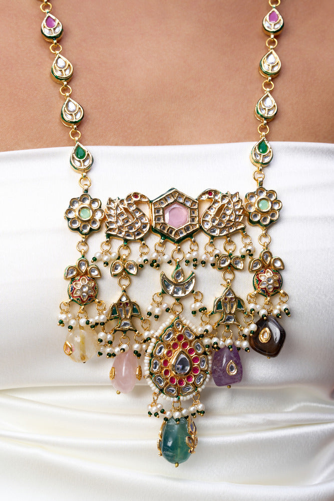 PADMAVATI KUNDAN & MULTI PURE STONES NECKLACE SET