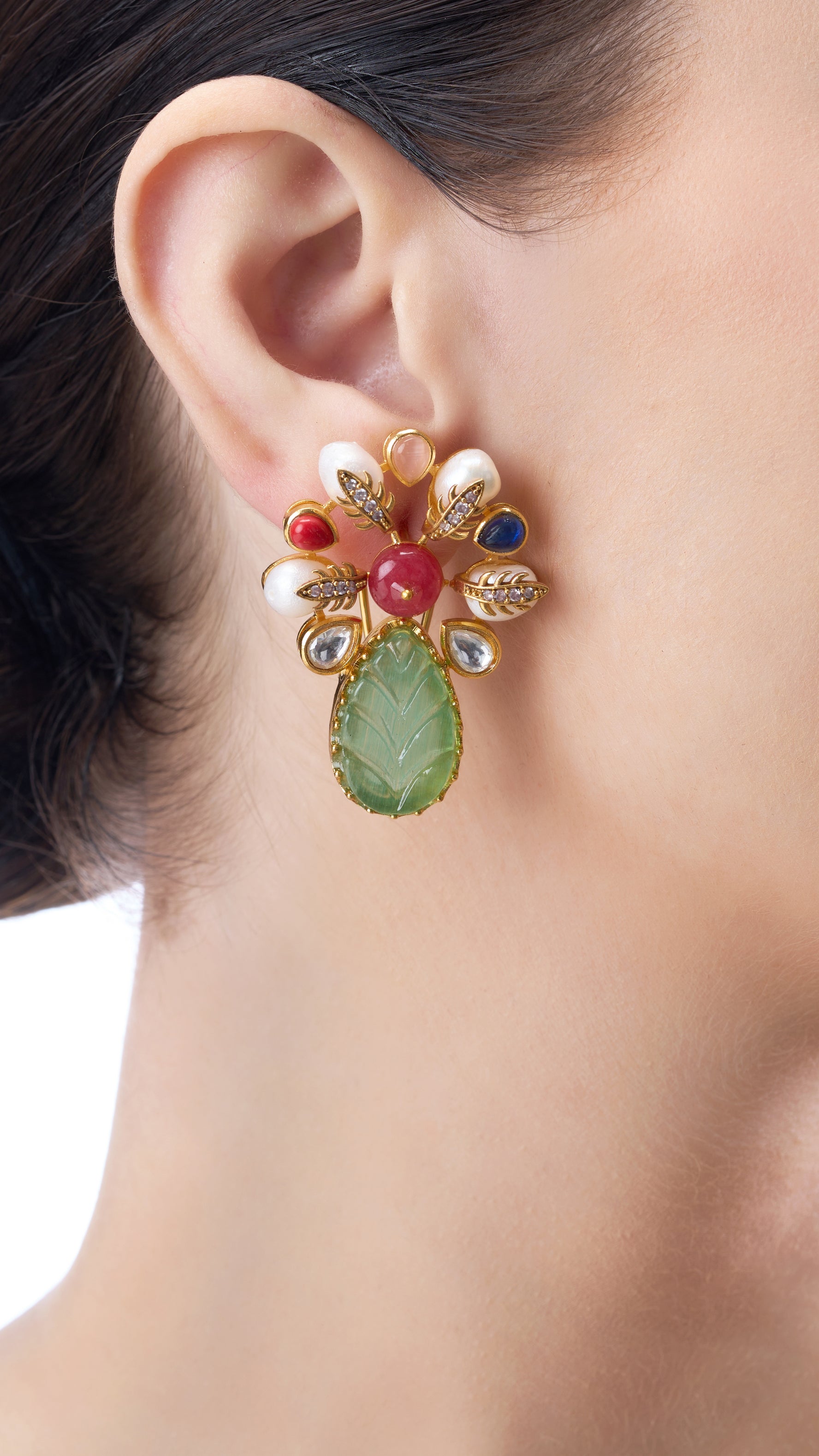TARA BAROQUE PEARL EARRINGS WITH SEMI PRECIOUS MONALISA STONE IN LIME GREEN