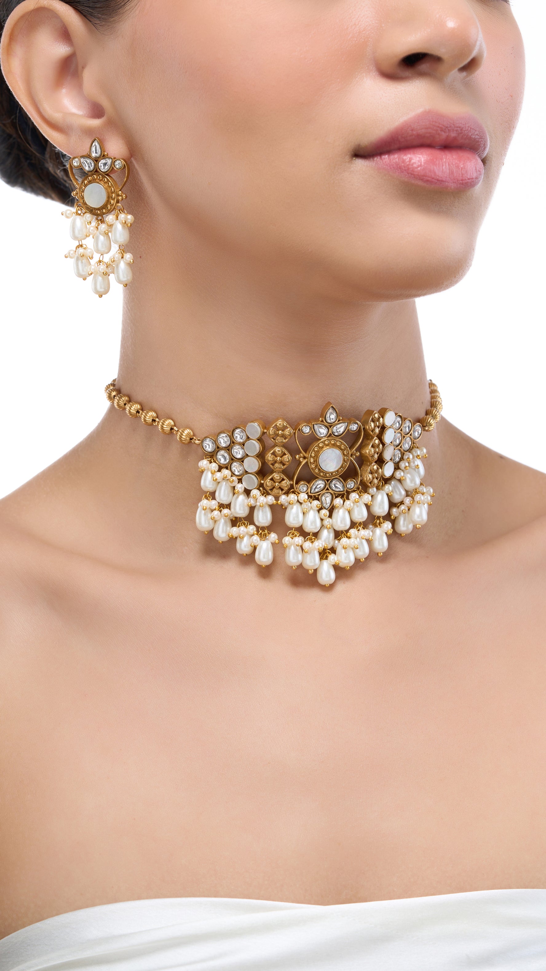NAZNEEN PEARL FILIGREE CHOKER