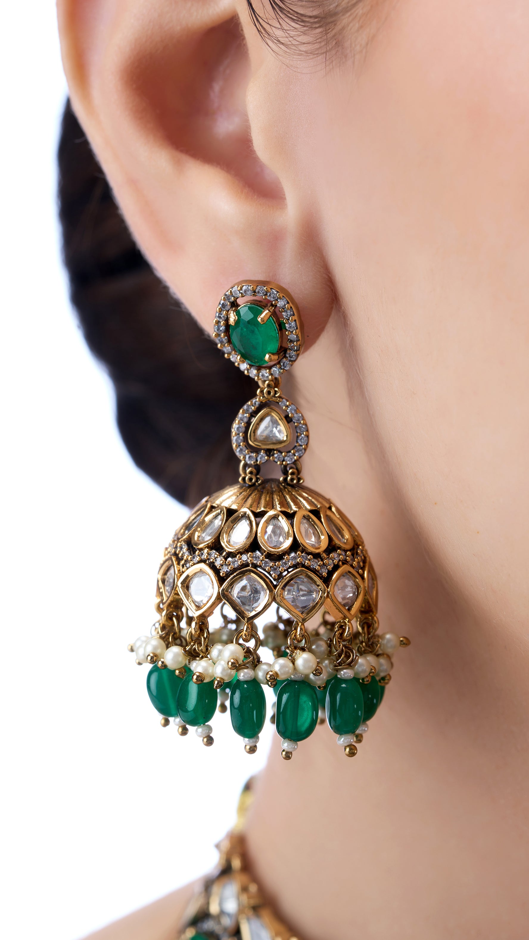 RUDRANI VICTORAIAN CHOKER NECKLACE SET WITH SEMI PRECIOUS STONES IN GREEN