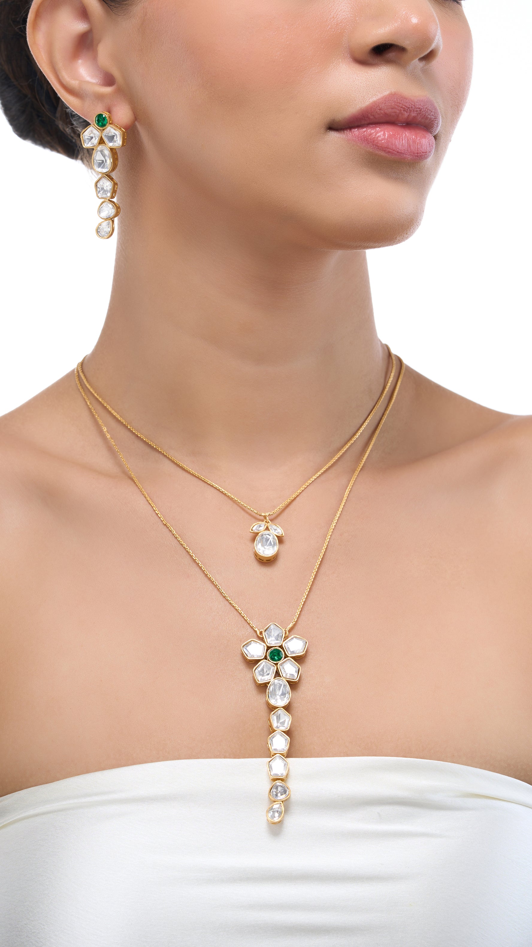 CHARULATA DOUBLE LAYERED FLOWER KUNDAN NECKLACE SET