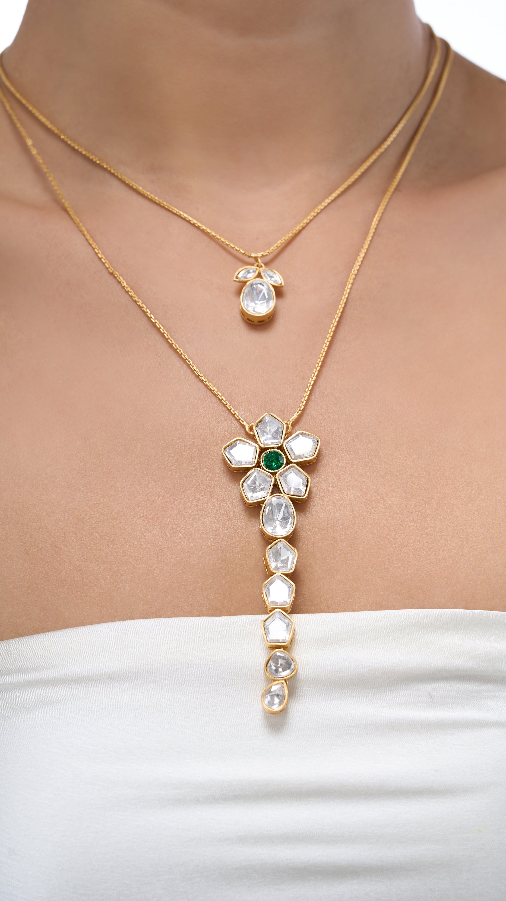 CHARULATA DOUBLE LAYERED FLOWER KUNDAN NECKLACE SET