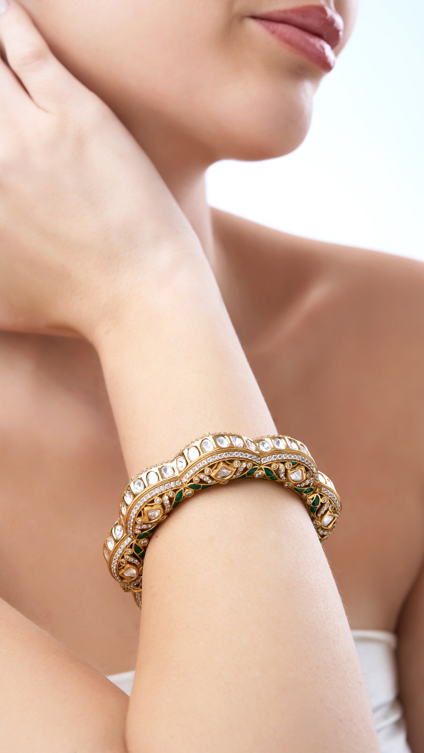 RUJUTA FLOWER PACHELI BANGLE WITH MEENA AND SEMI PRECIOUS STONES