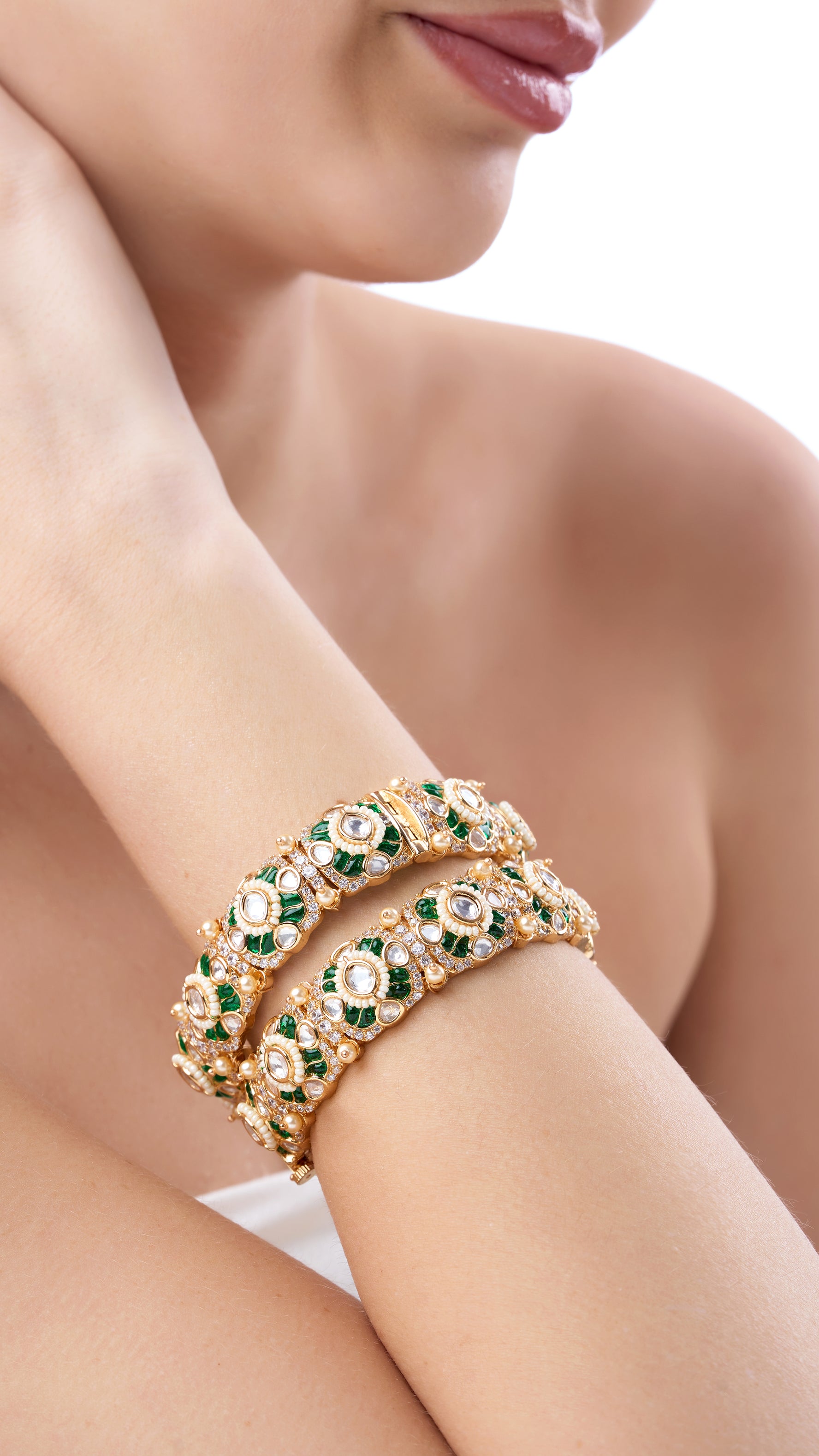 JVALINI  POLKI BANGLE WITH SEMI PRECIOUS STONES