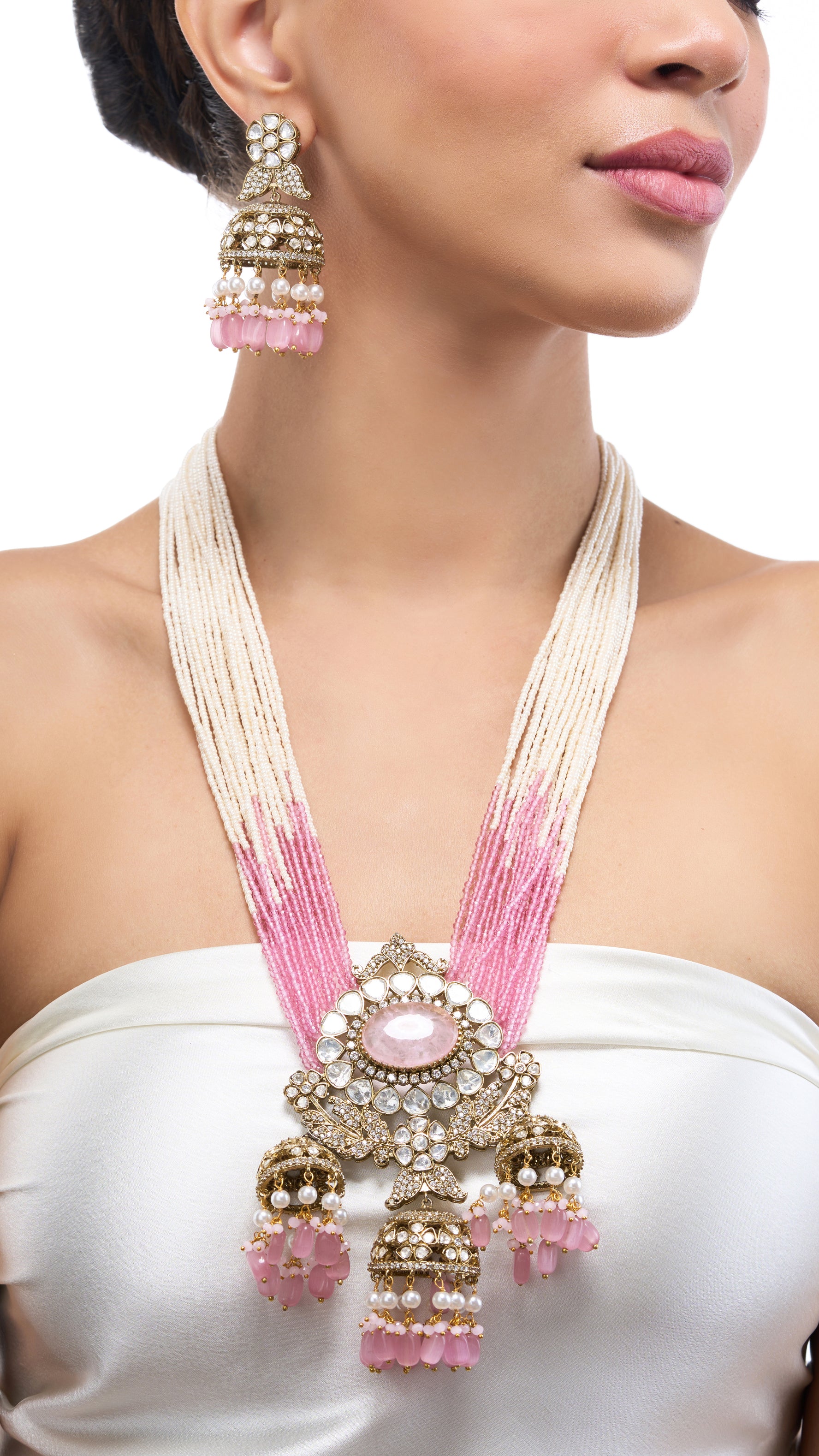 ROSALIE VICTORIAN NECKLACE SET WITH HYDRO BEADS & PEARLS