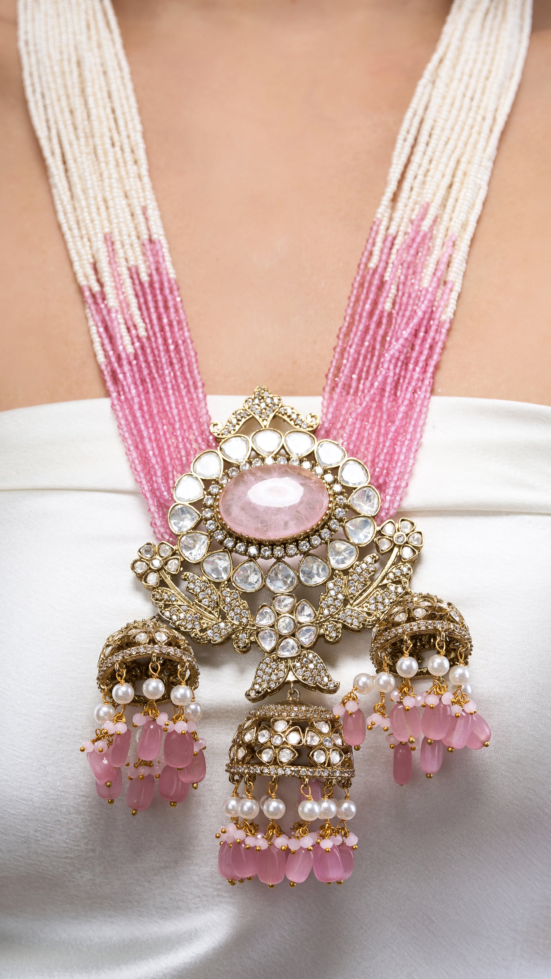 ROSALIE VICTORIAN NECKLACE SET WITH HYDRO BEADS & PEARLS