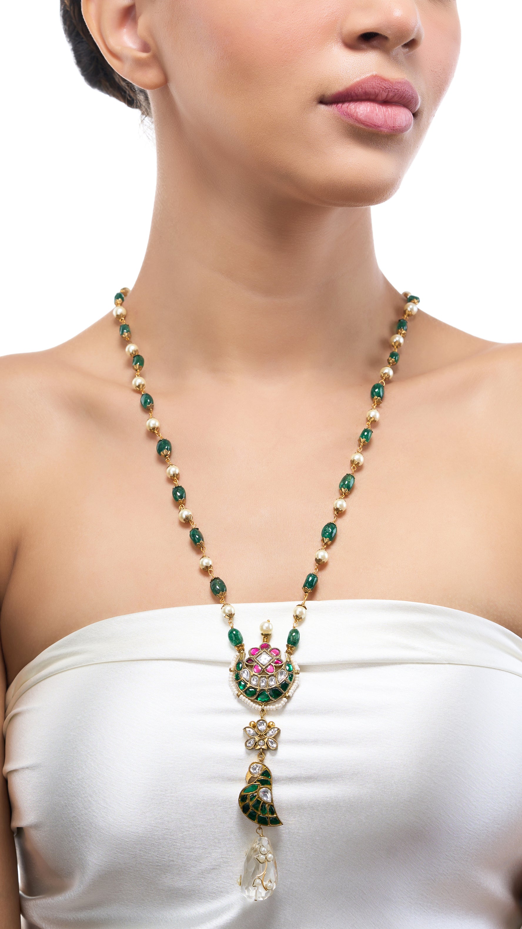 DILRAS HAND ENAMEL NECKLACE WITH PURE PEARLS & SEMI PRECIOUS STONES