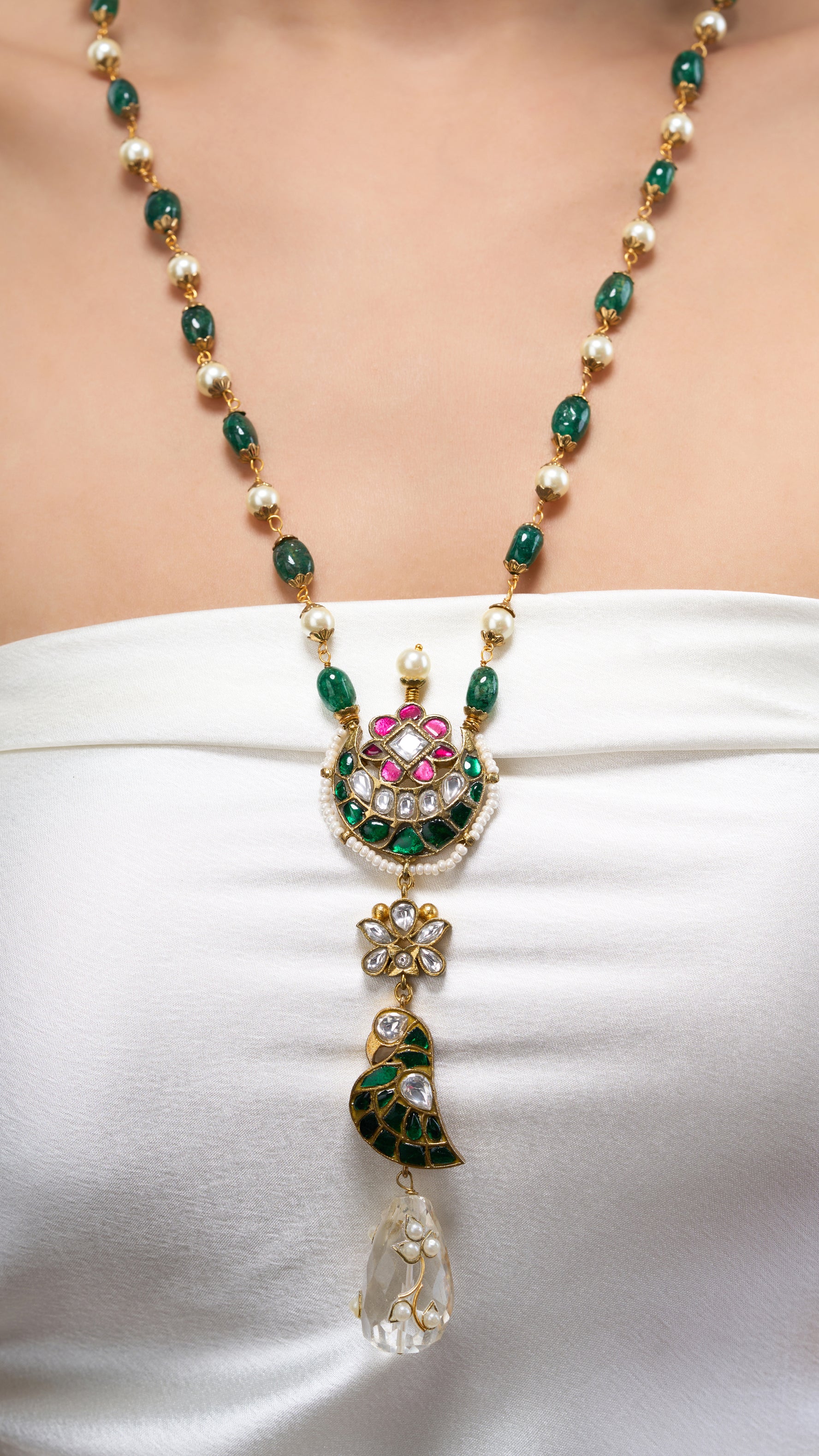 DILRAS HAND ENAMEL NECKLACE WITH PURE PEARLS & SEMI PRECIOUS STONES