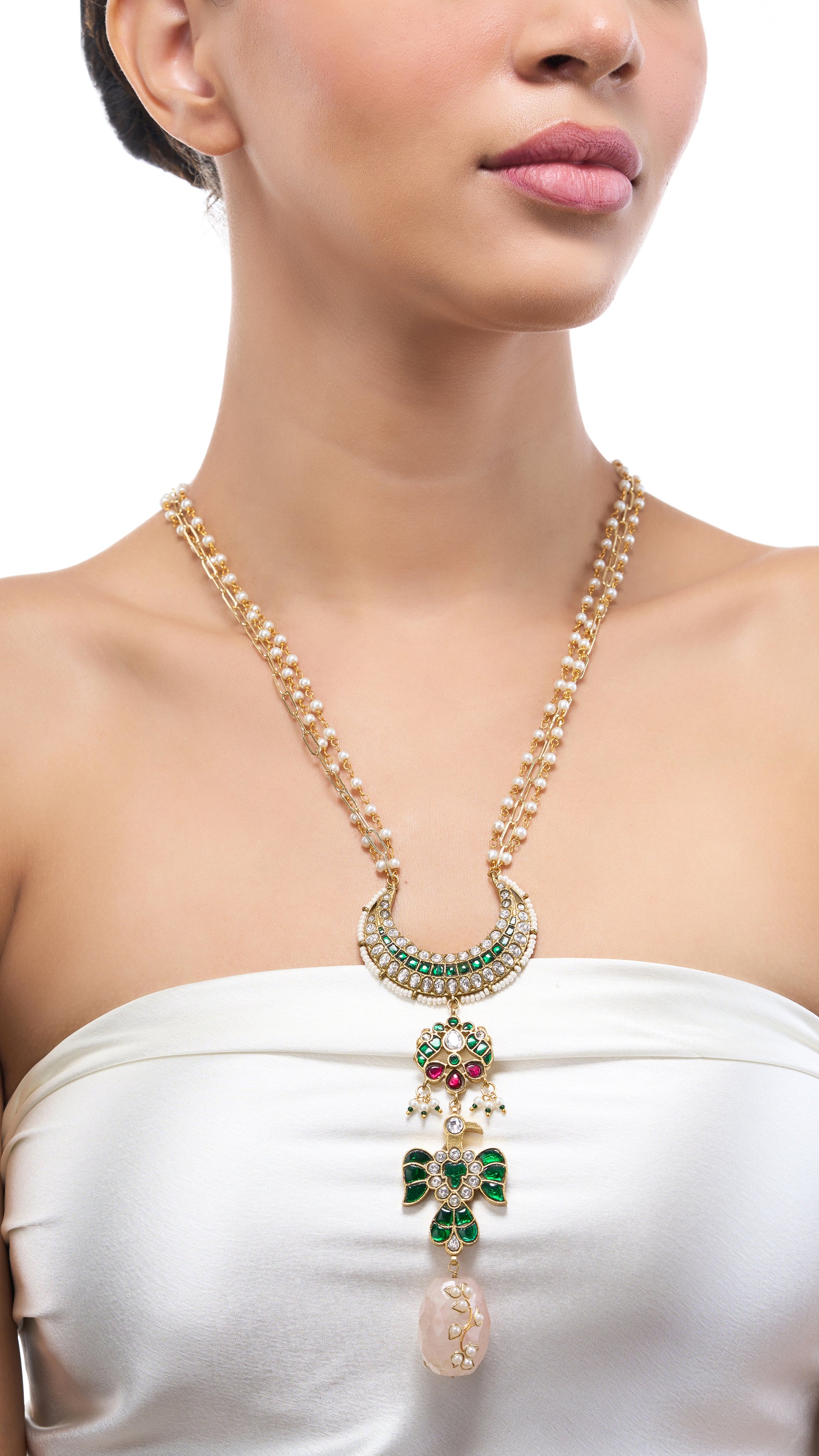 SUNDARI HAND ENAMEL LONG NECKLACE WITH PURE PEARLS