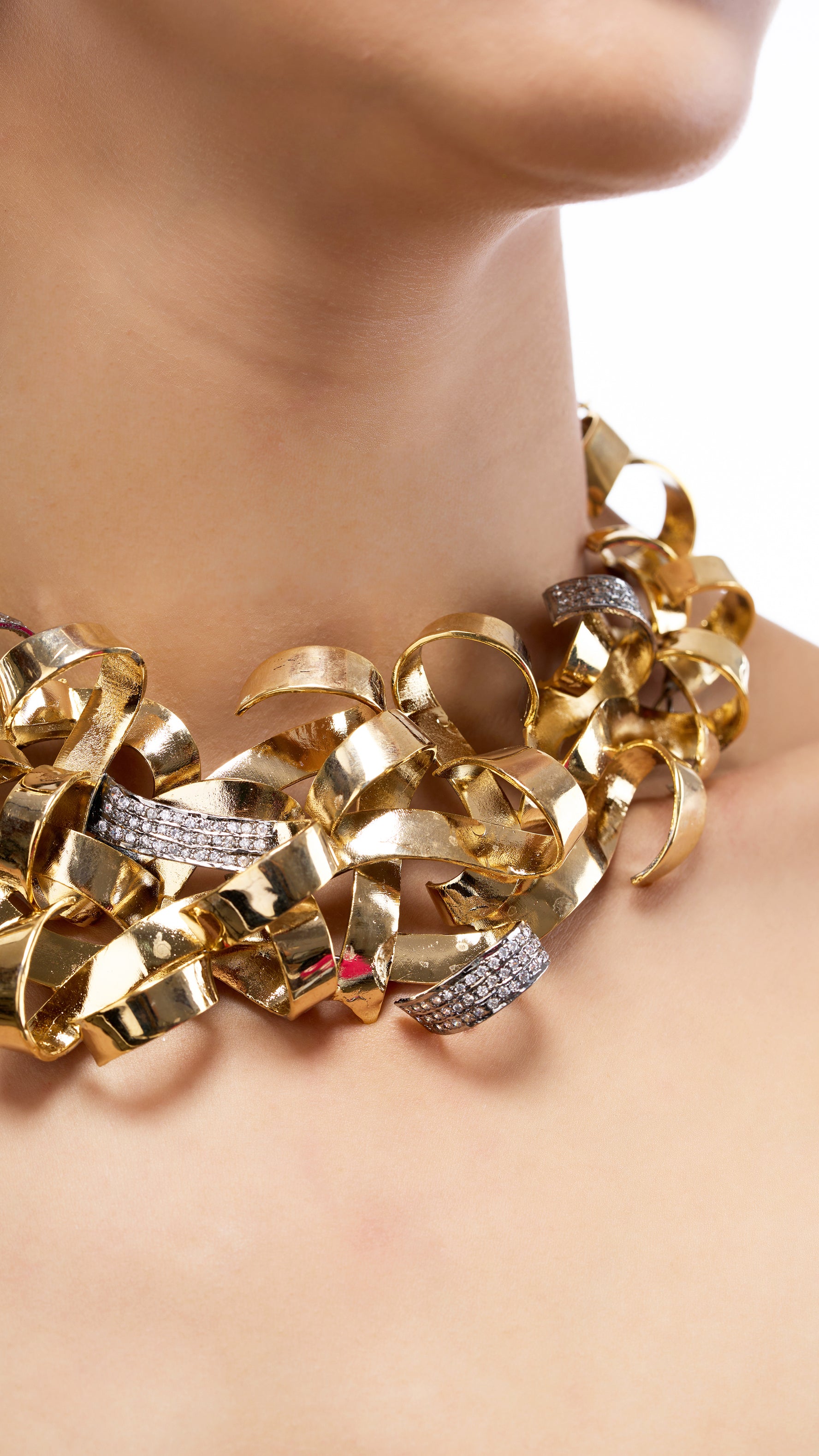 BHAGYALAKSHMI ABSTRACT GOLD FOIL NECKLACE WITH VICTORIAN ZIRCONIA