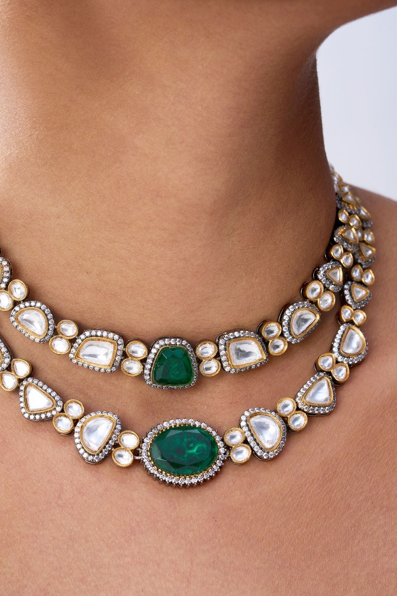 TARINI  DOUBLE LAYER ONYX & POLKI CHOKER