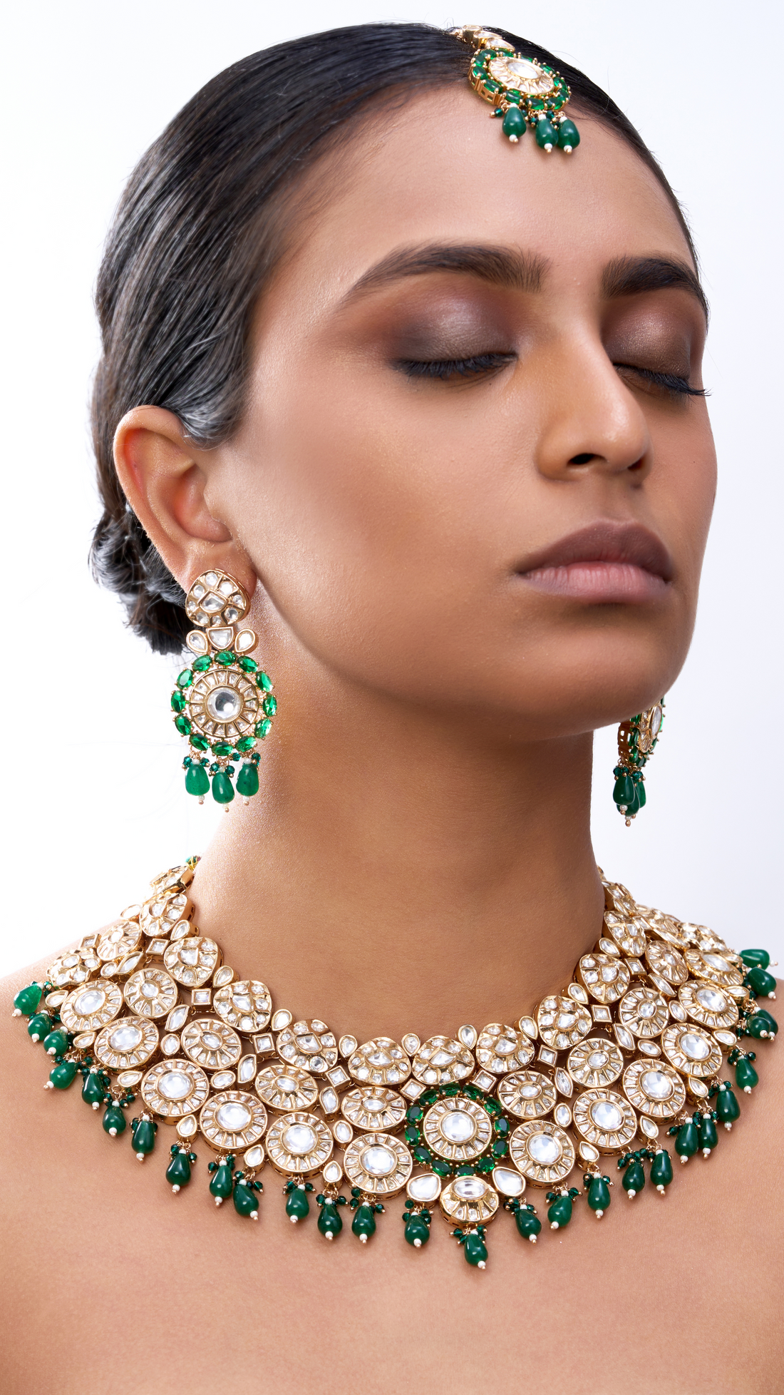 RUKMANI  EMERALD & POLKI NECKLACE  SET