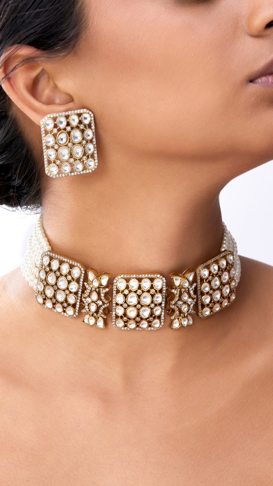 COSIMA SQUARE POLKI CHOKER WITH MOSSAINITE