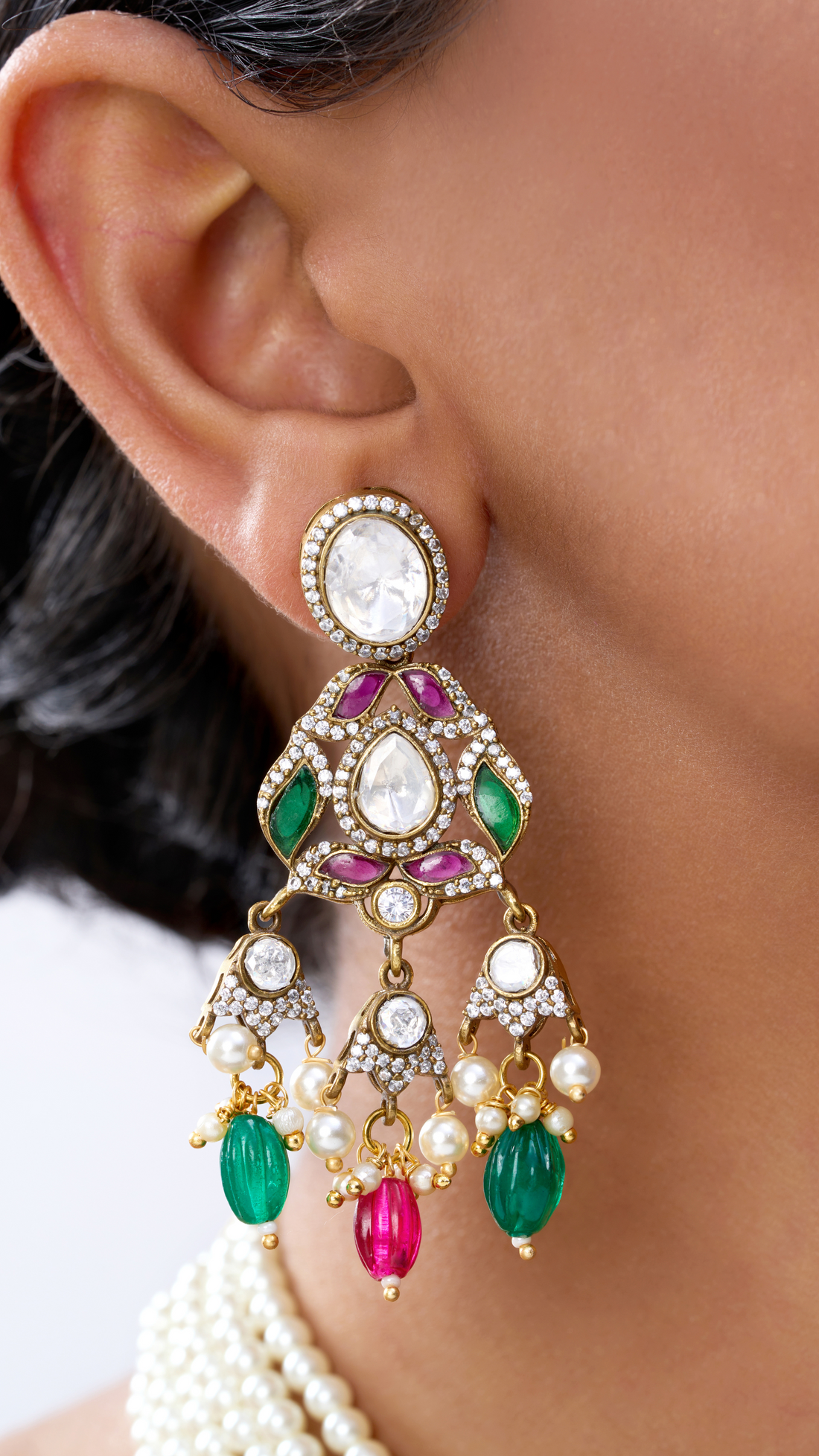 GAUHARARA VICTORIAN EMERALD & RUBY POLKI NECKLACE SET