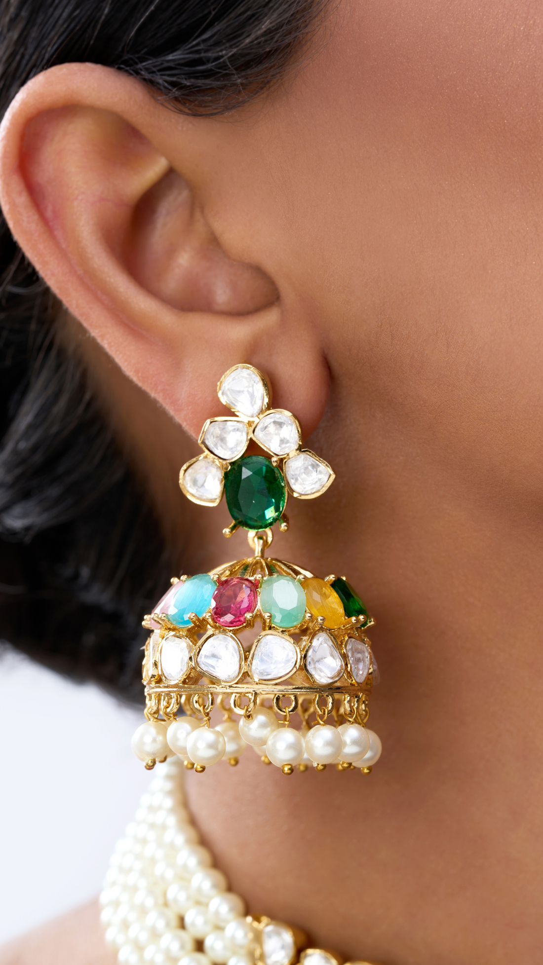 VIRASAT KUNDAN PURE STONE CHOKER -MULTI COLOUR NECKLACE SET