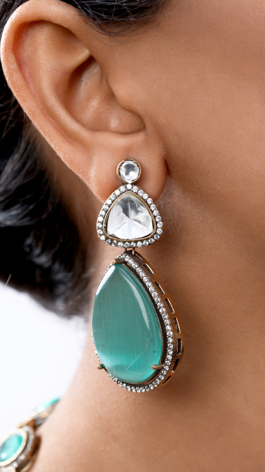 ANABELLA AQUA MARINE DOUBLE STRING POLKI NECKLACE SET
