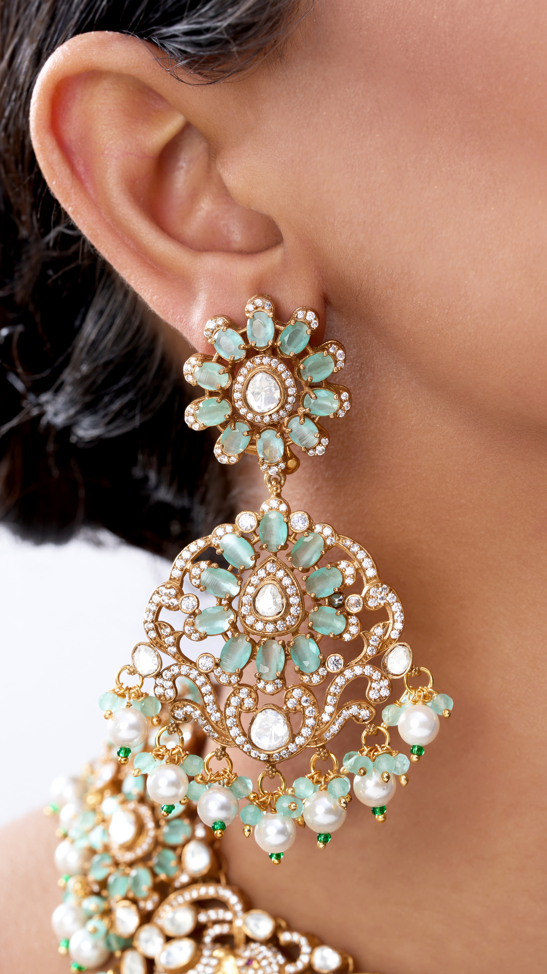 VEDIKA HANDCRAFTED ELEPHANT BRIDAL NECKLACE SET -AQUA COLOUR