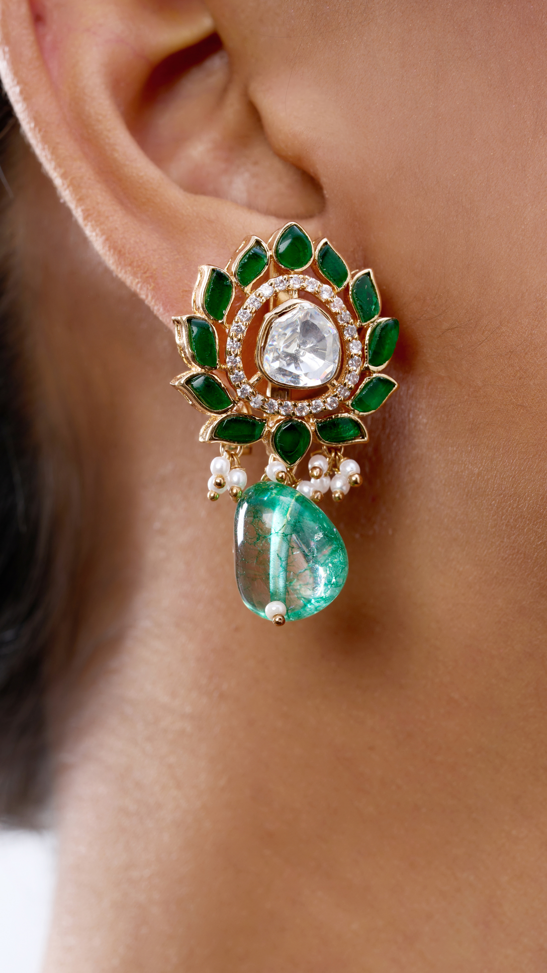 AMARA POLKI & ONYX CHOKER WITH PEARL - GREEN
