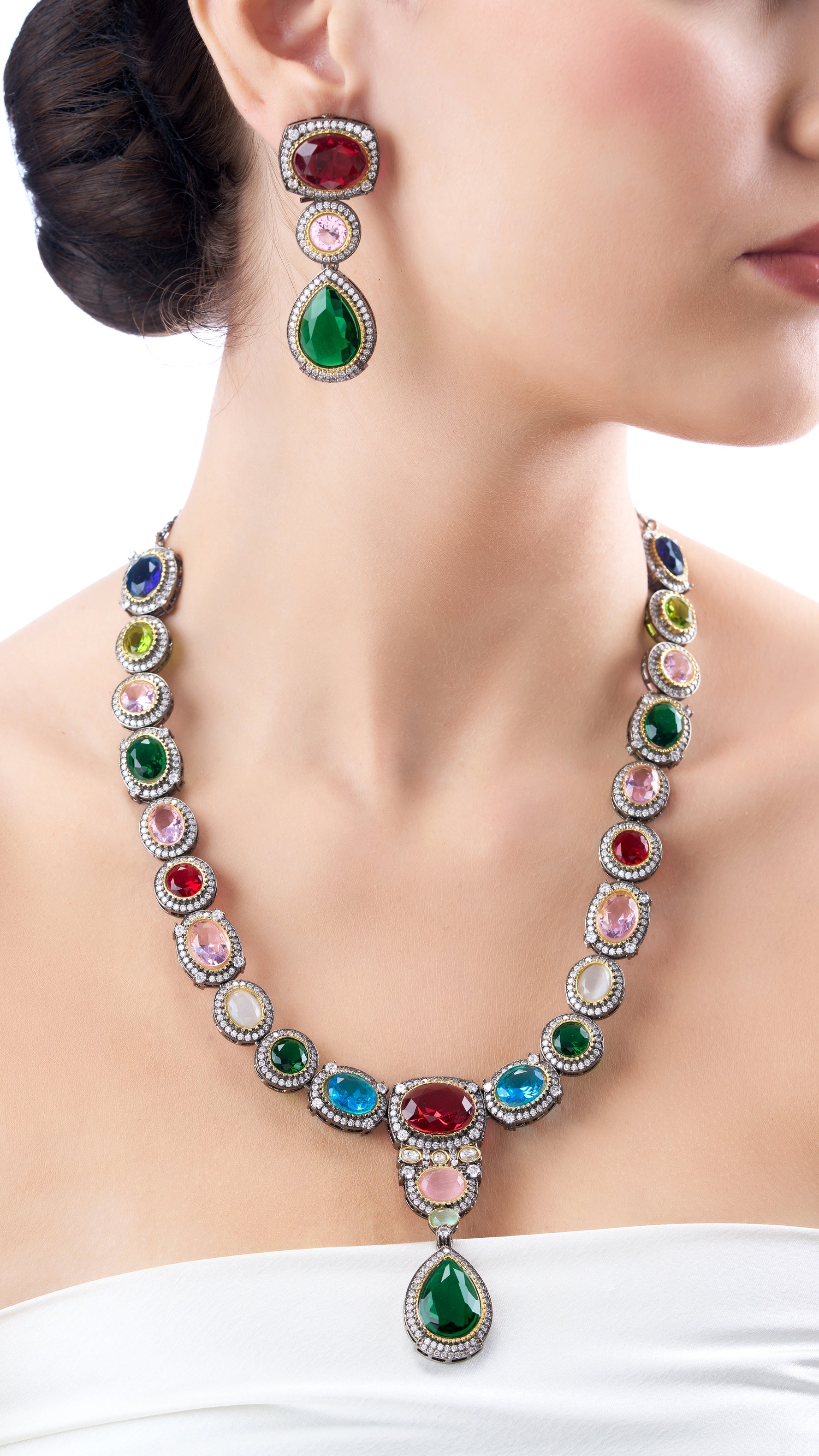 KAUSHIKI MULTI COLOUR SEMI PRECIOUS STONE NECKLACE SET