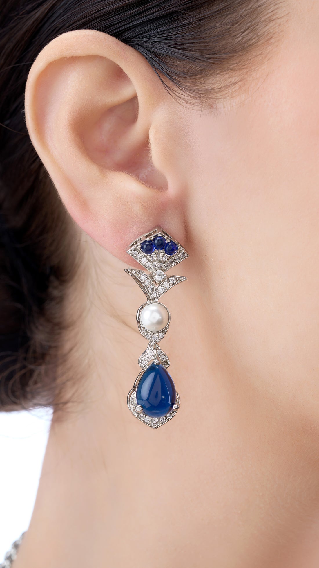 DEVANSHI MOISSANITE  NECKLACE SET WITH PURE PEARL AND LAPIS SEMI PRECIOUS STONES