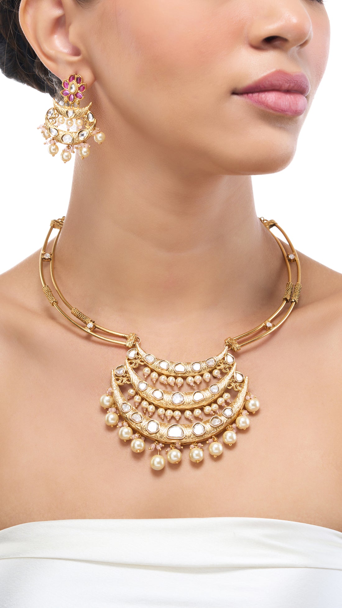 RADHA GOLD FOIL KUNDAN NECKLACE WITH PURE PEARLS