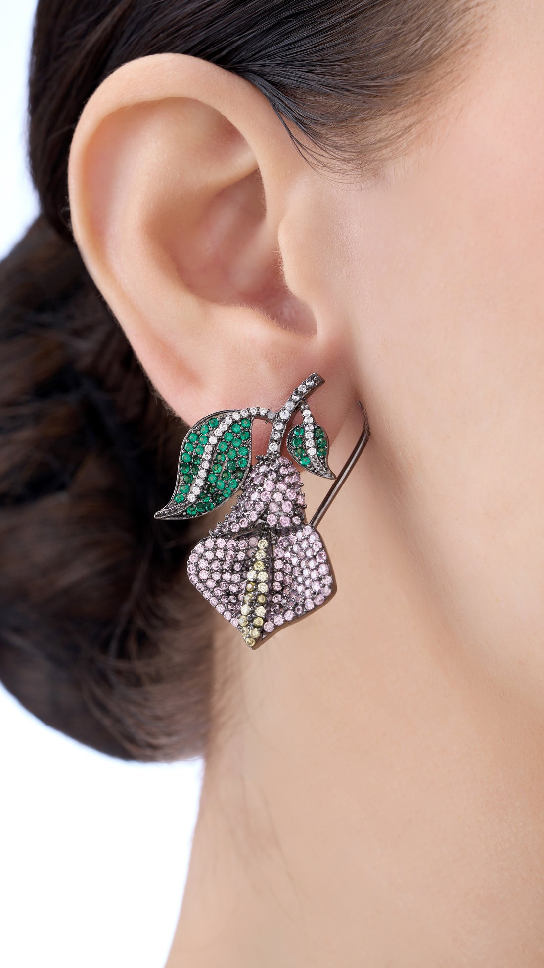MAHIMA  ABSTRACT CRYSTAL VICTORAN FLOWER LEAF NECKLACE SET IN PURPLE AND GREEN