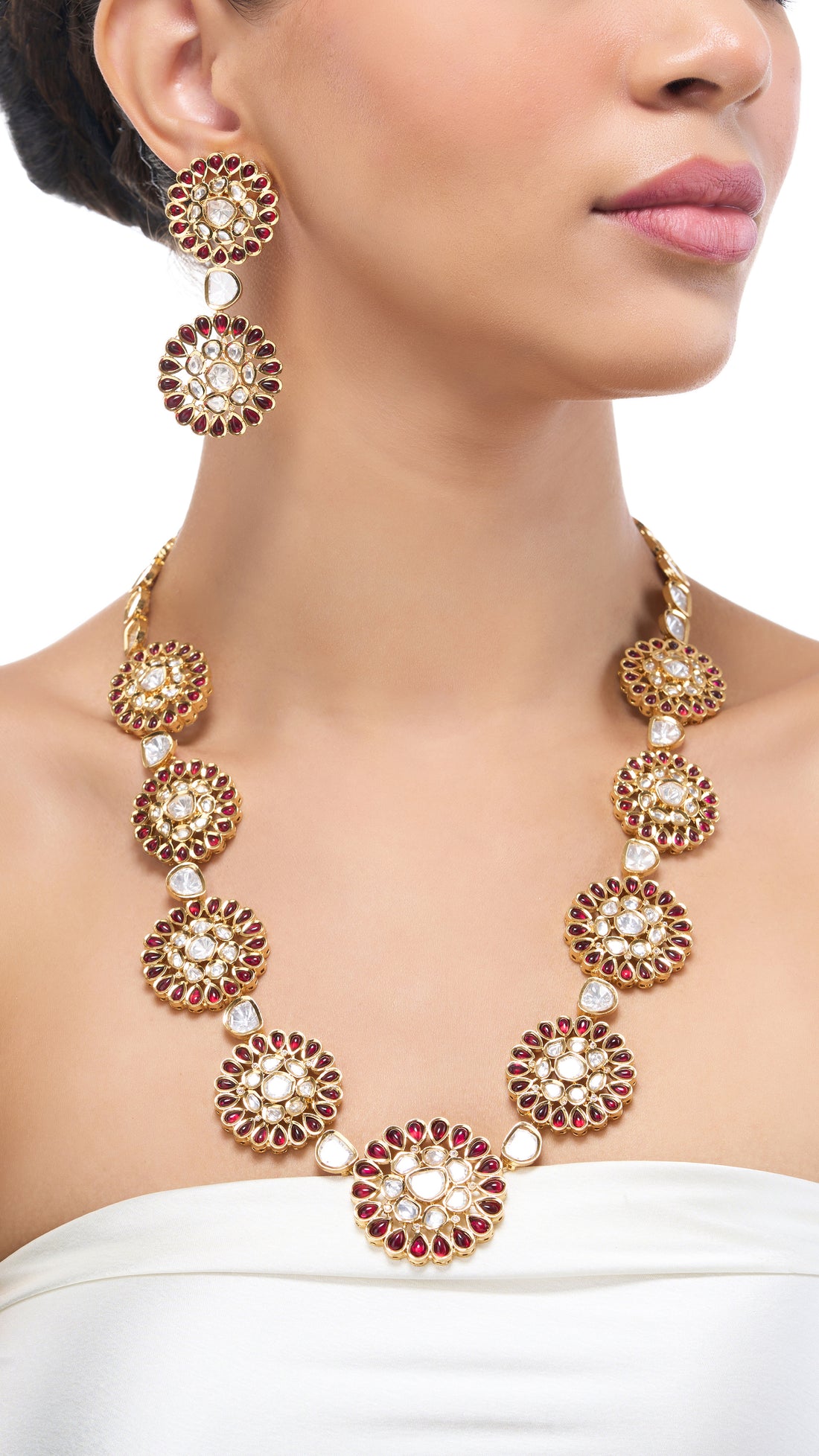 Chandni Gold Foil Semi Precious Polki Necklace - Ruby