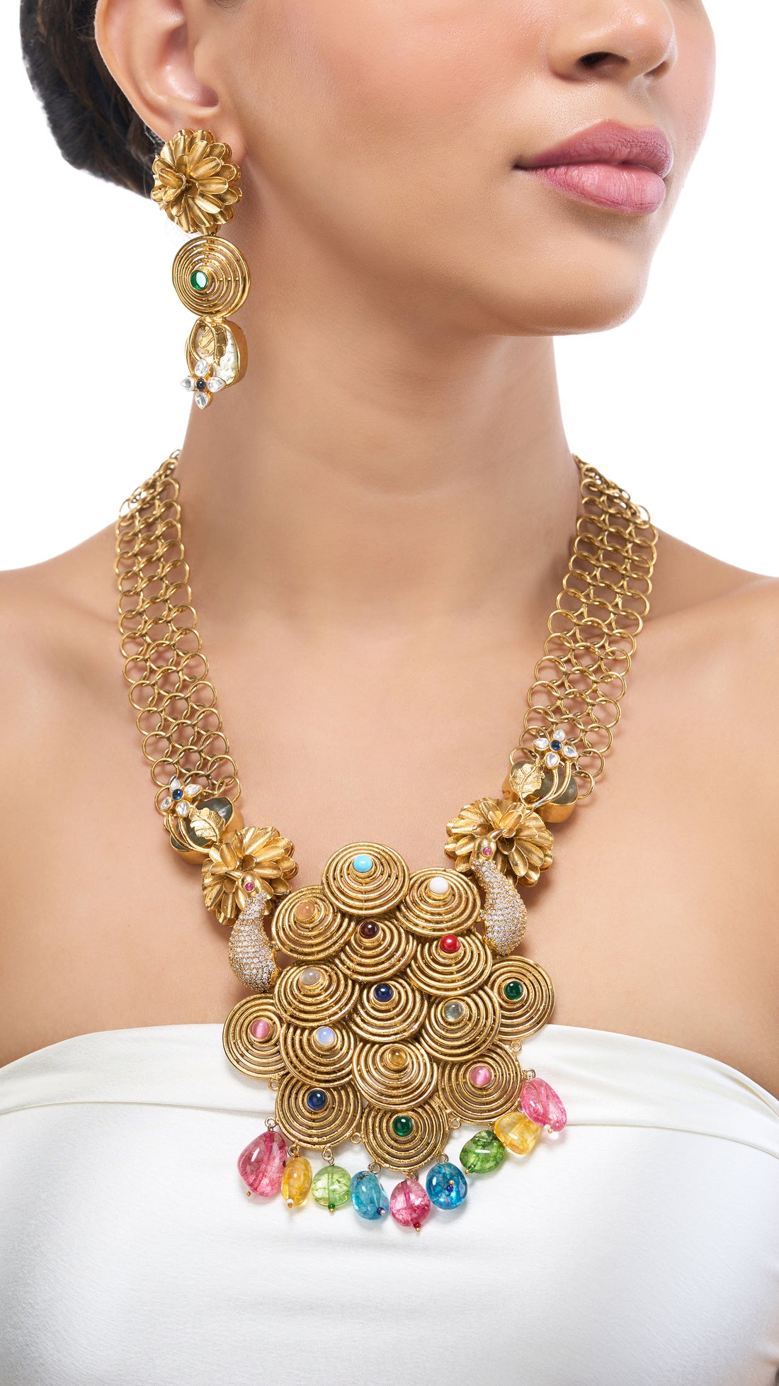 KASHIBAI SPIRAL GOLD FOIL MULTI COLOR STONE NECKLACE