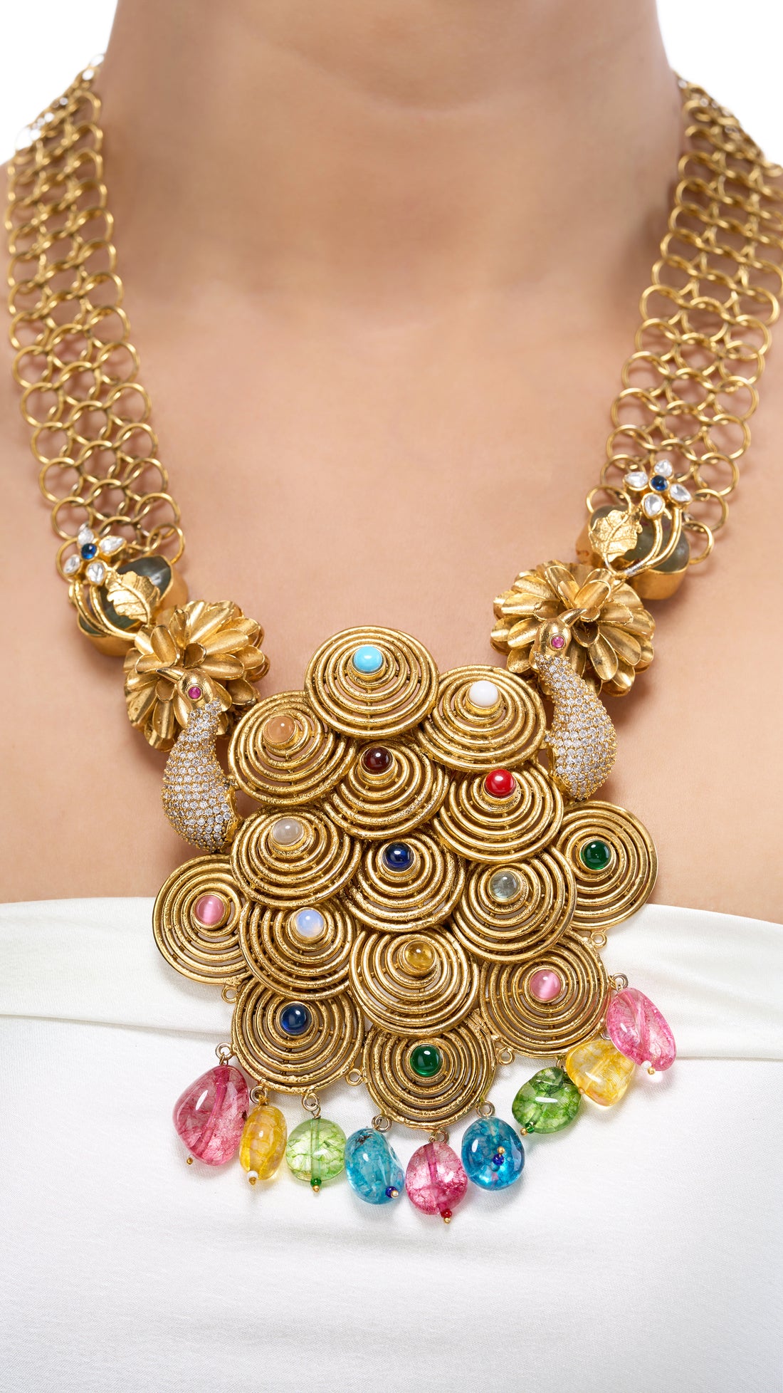 KASHIBAI SPIRAL GOLD FOIL MULTI COLOR STONE NECKLACE