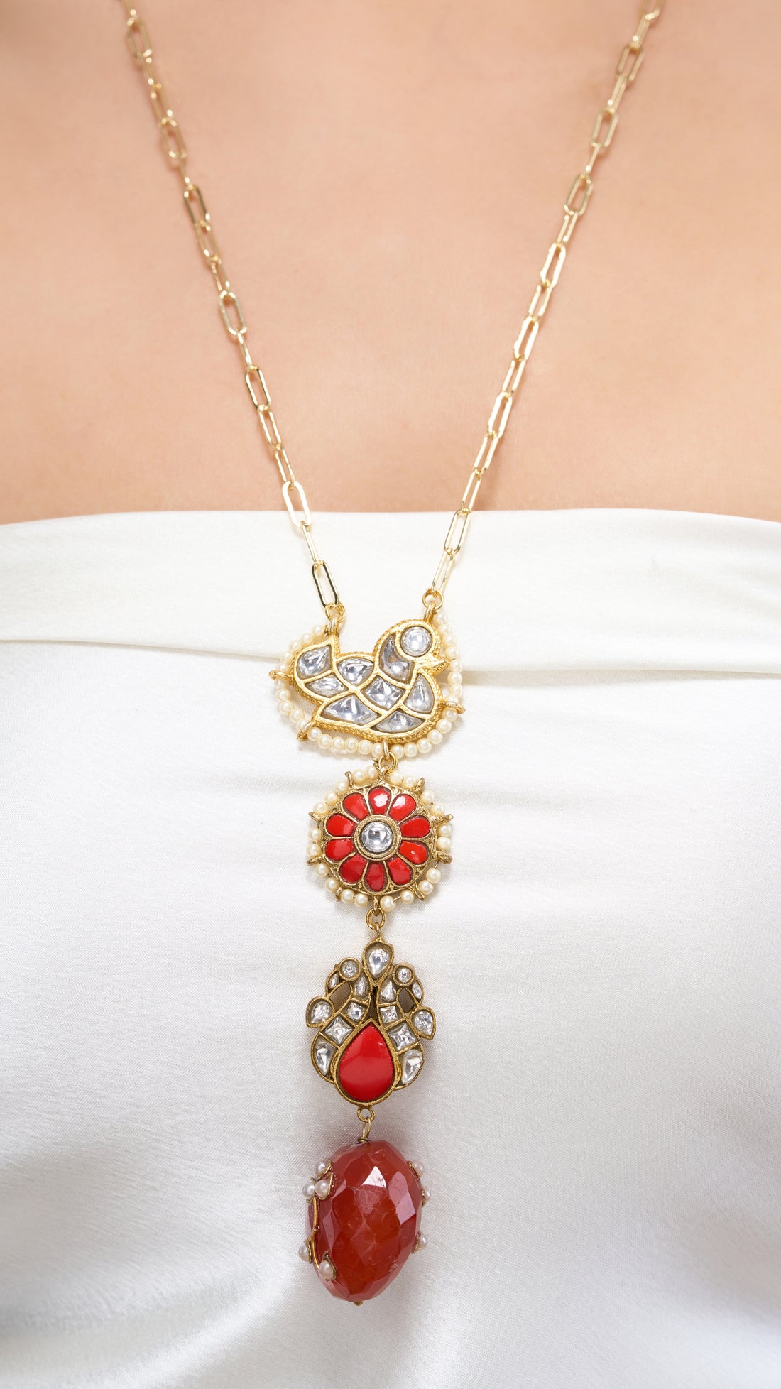 CHANDRAMUKHI HAND ENAMEL NECKLACE WITH SEMI PRECIOUS STONES